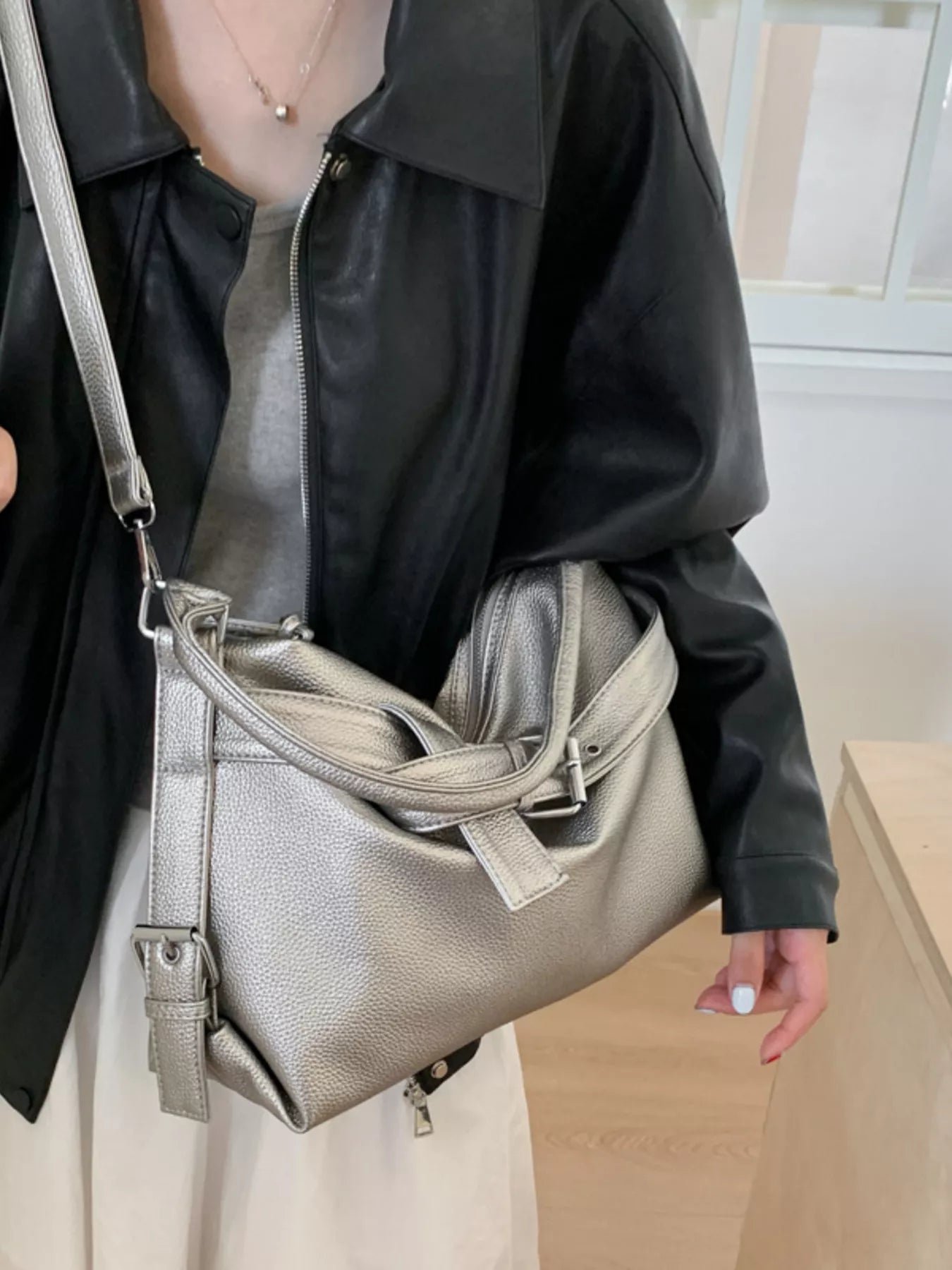 Decor Buckle Leather Shoulder Bag - MAD RUFFI