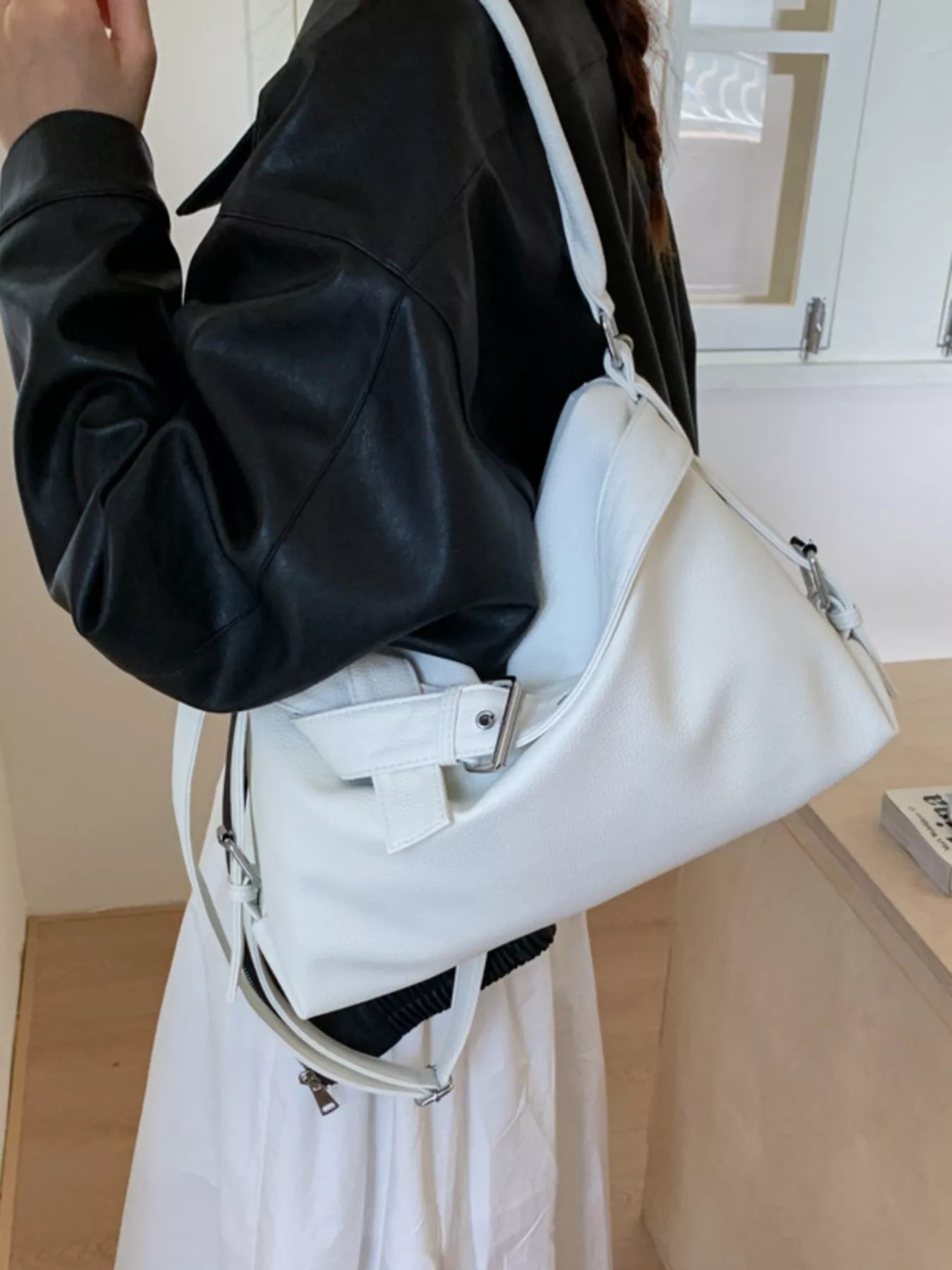 Decor Buckle Leather Shoulder Bag - MAD RUFFI