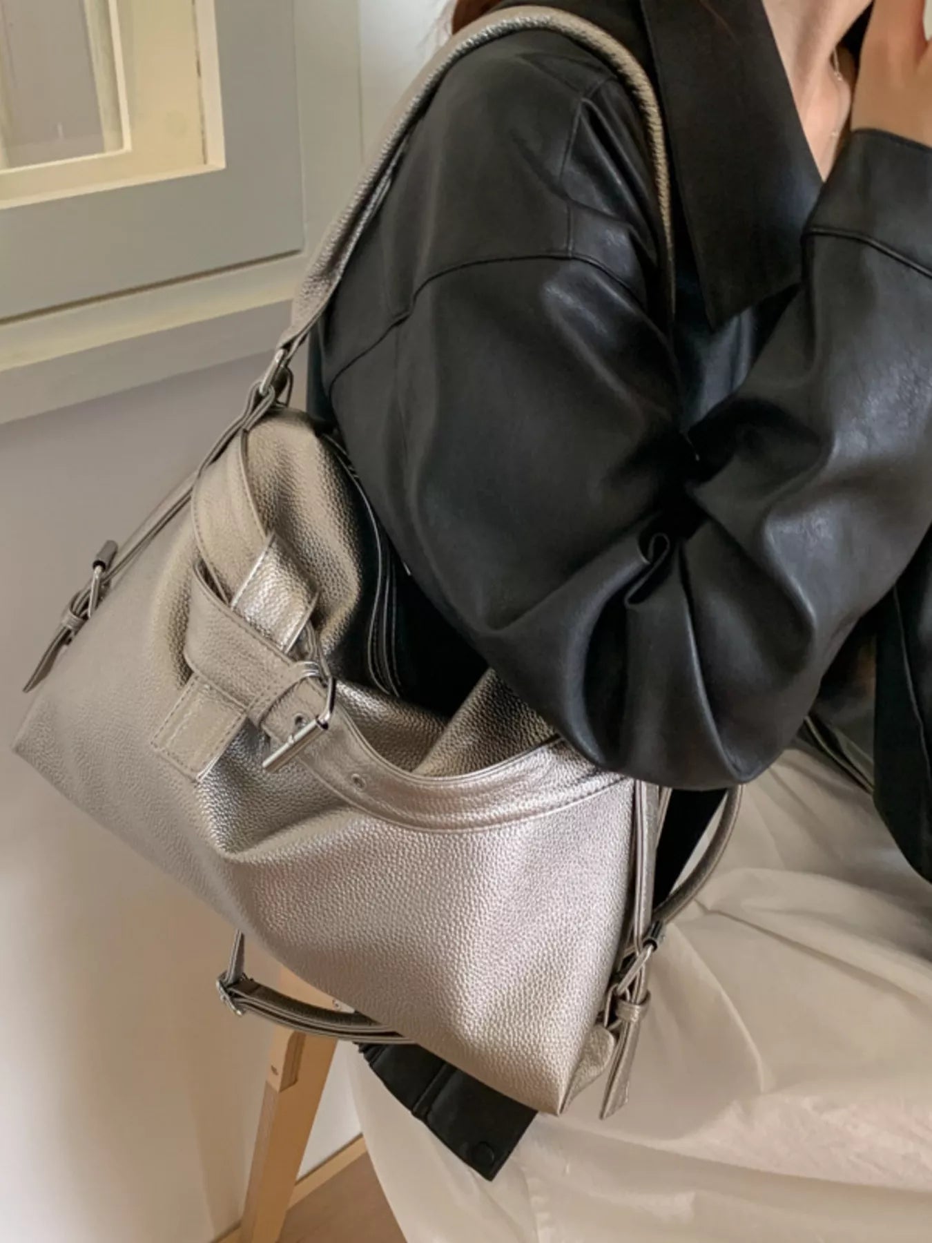 Decor Buckle Leather Shoulder Bag - MAD RUFFI