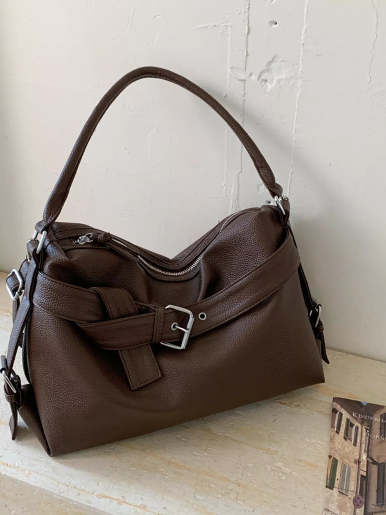 Decor Buckle Leather Shoulder Bag - MAD RUFFI