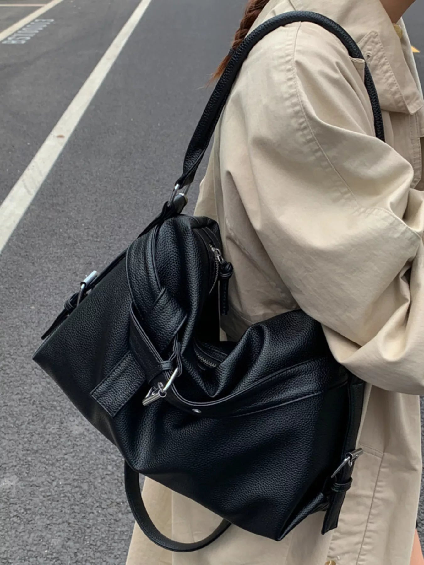 Decor Buckle Leather Shoulder Bag - MAD RUFFI