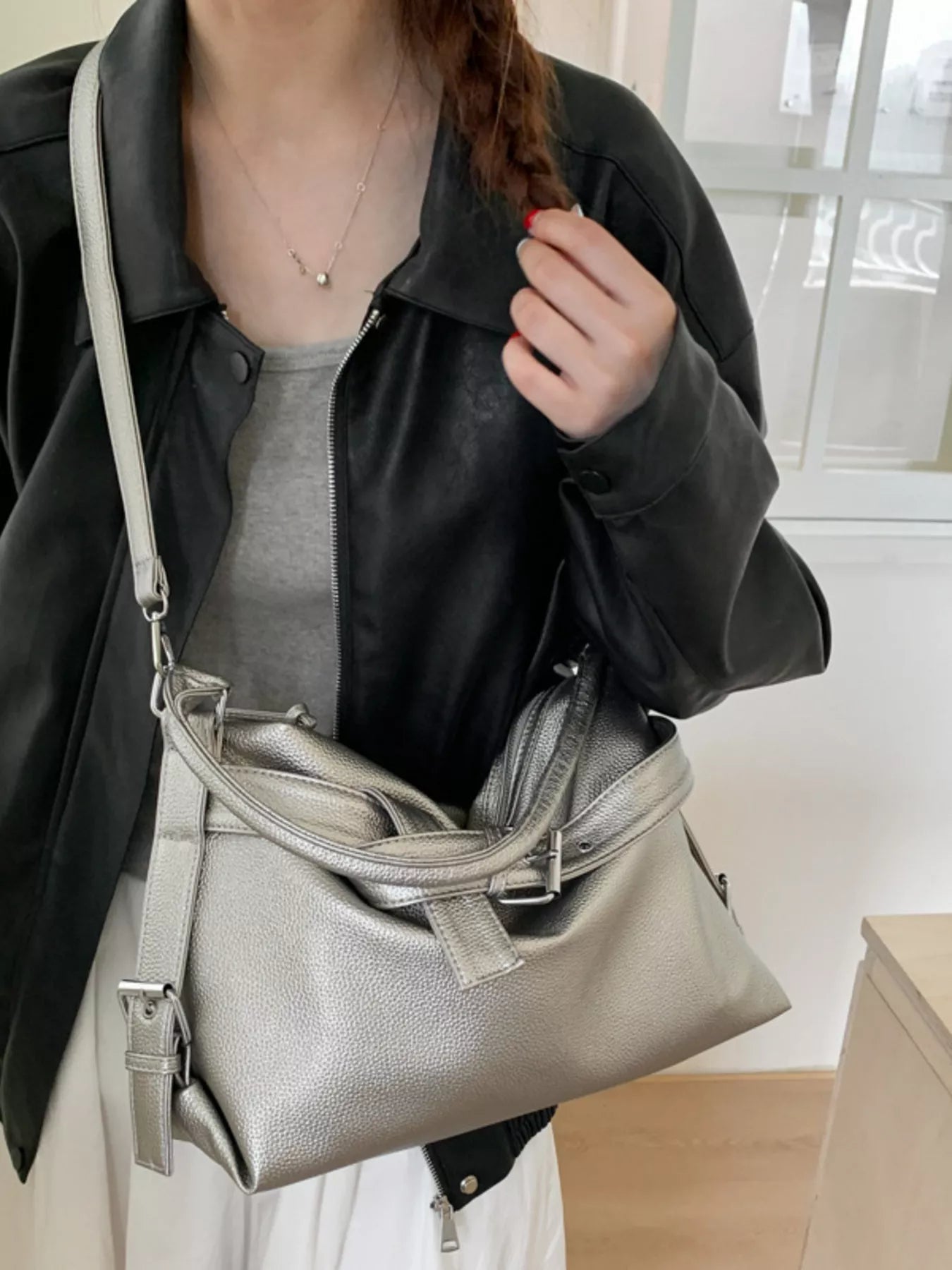 Decor Buckle Leather Shoulder Bag - MAD RUFFI