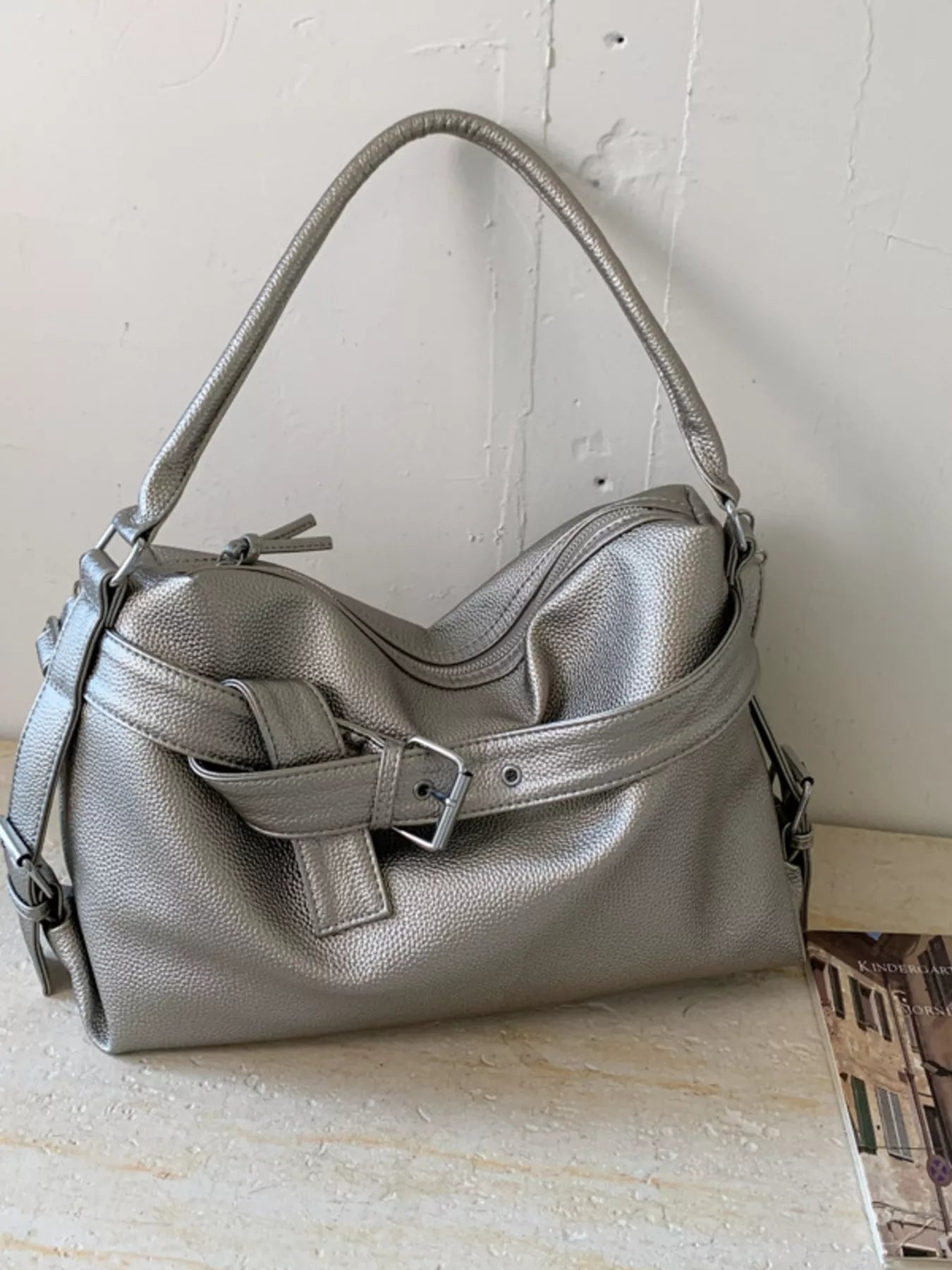 Decor Buckle Leather Shoulder Bag - MAD RUFFI