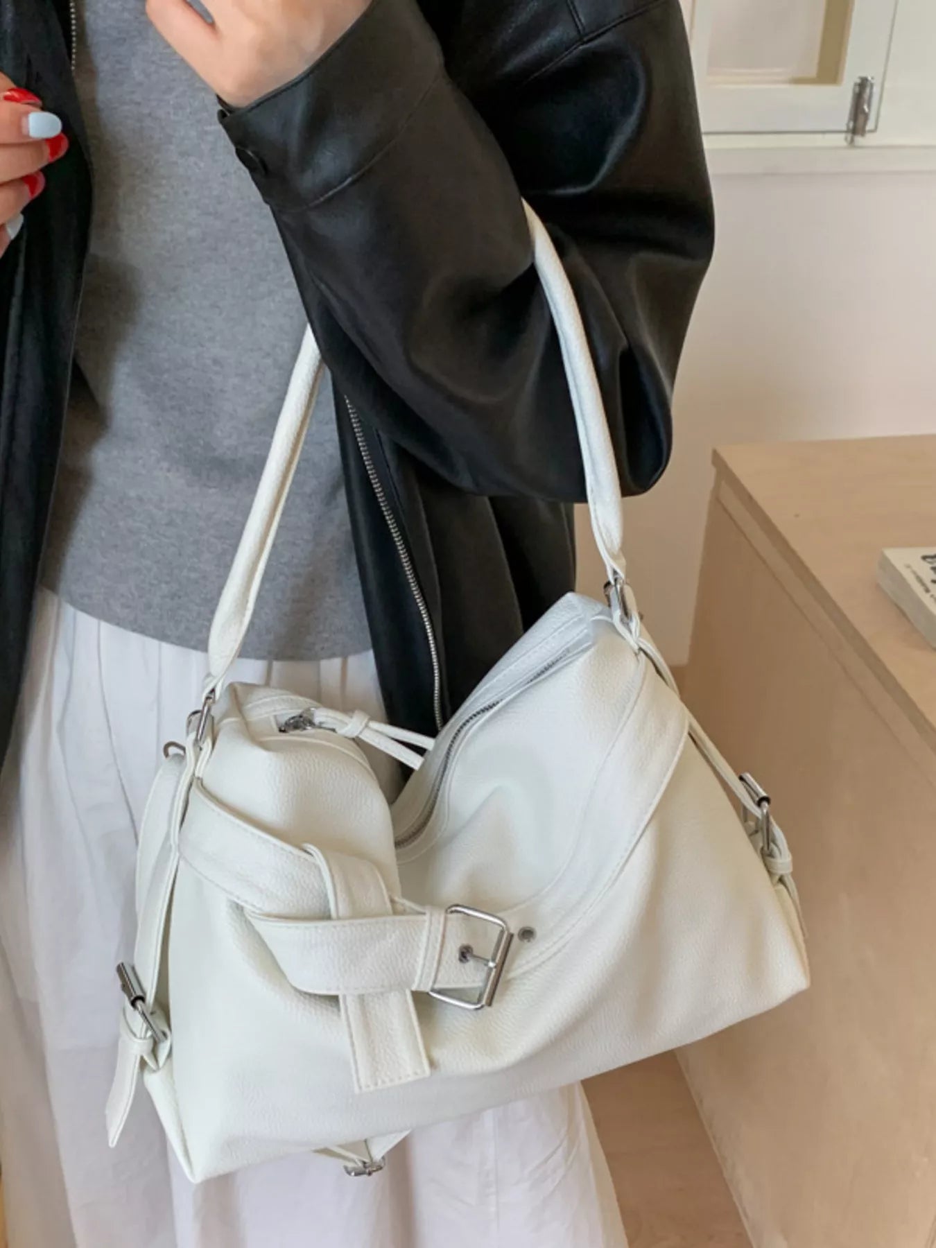 Decor Buckle Leather Shoulder Bag - MAD RUFFI