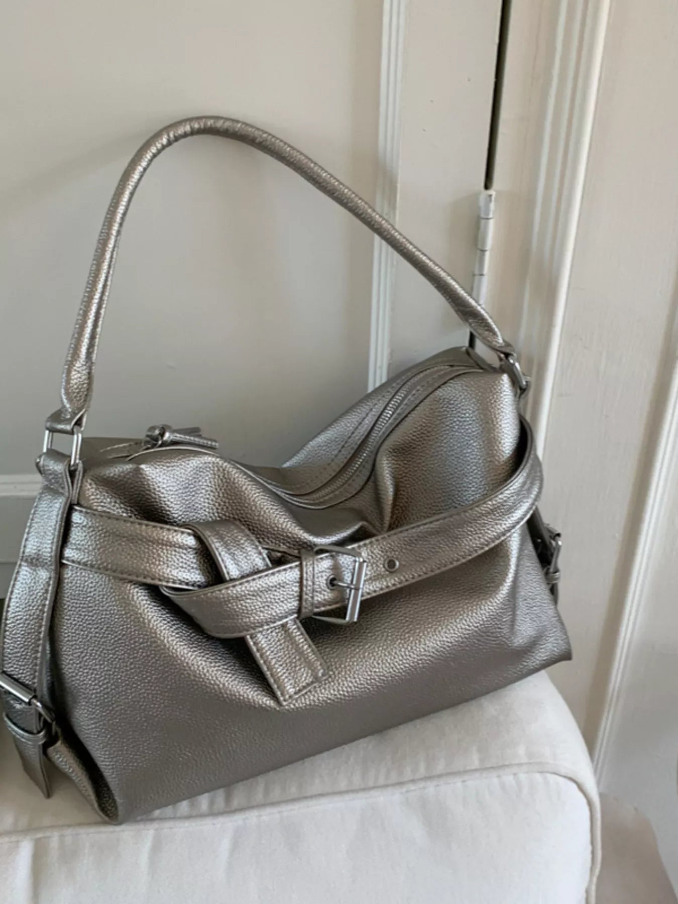 Decor Buckle Leather Shoulder Bag - MAD RUFFI