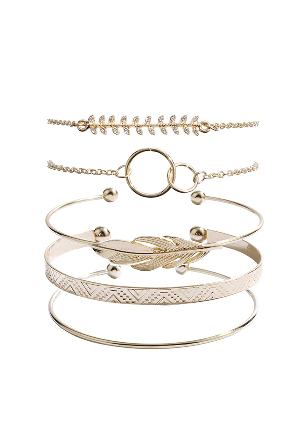 Ensemble de bracelet plaqué réglable à feuilles bohèques d'or 5pcs