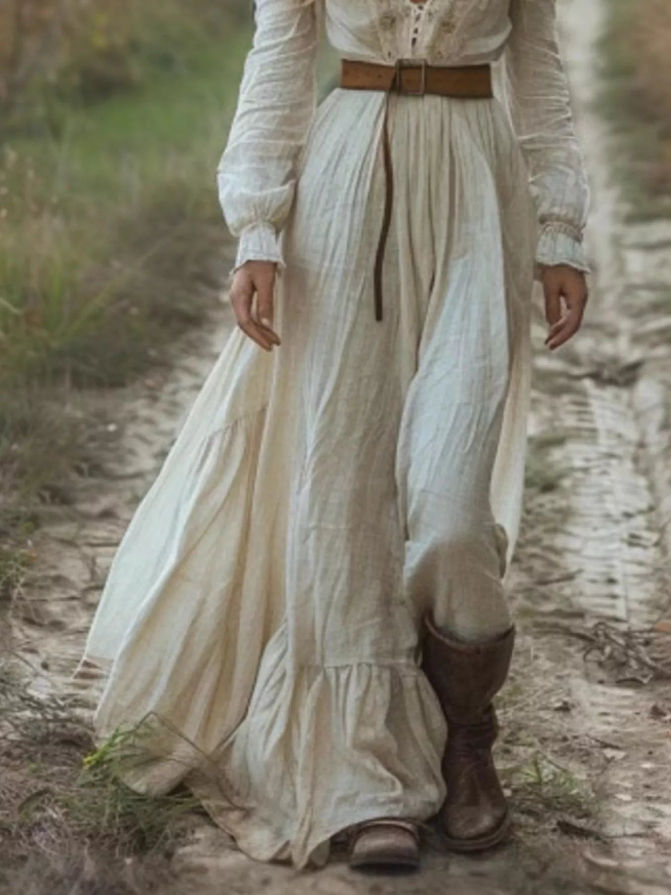 Deep V - Neck Long Sleeve Maxi Dress - MAD RUFFI