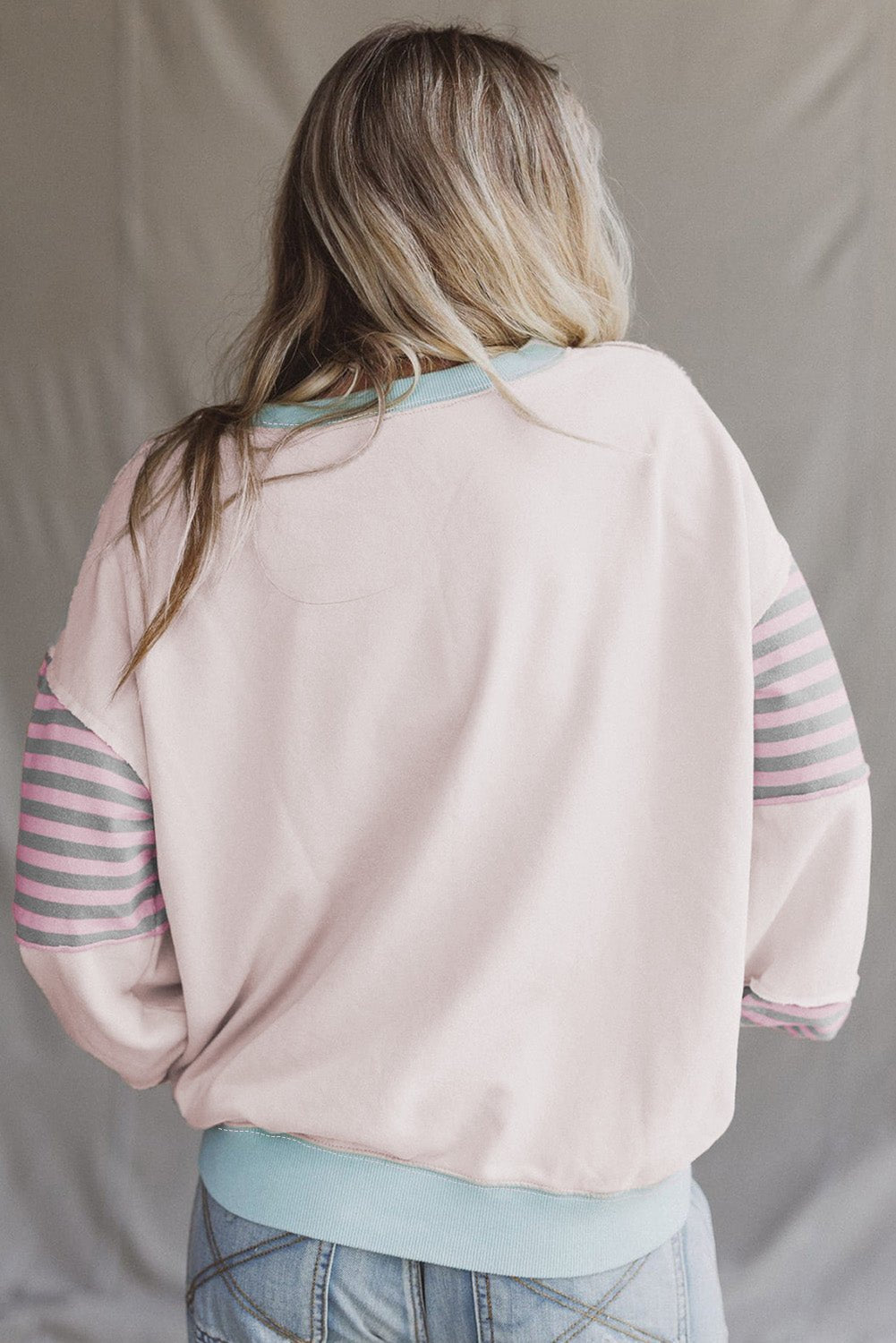 Delicacy Colorblock Patchwork Striped Sleeve Sweatshirt - MAD RUFFI