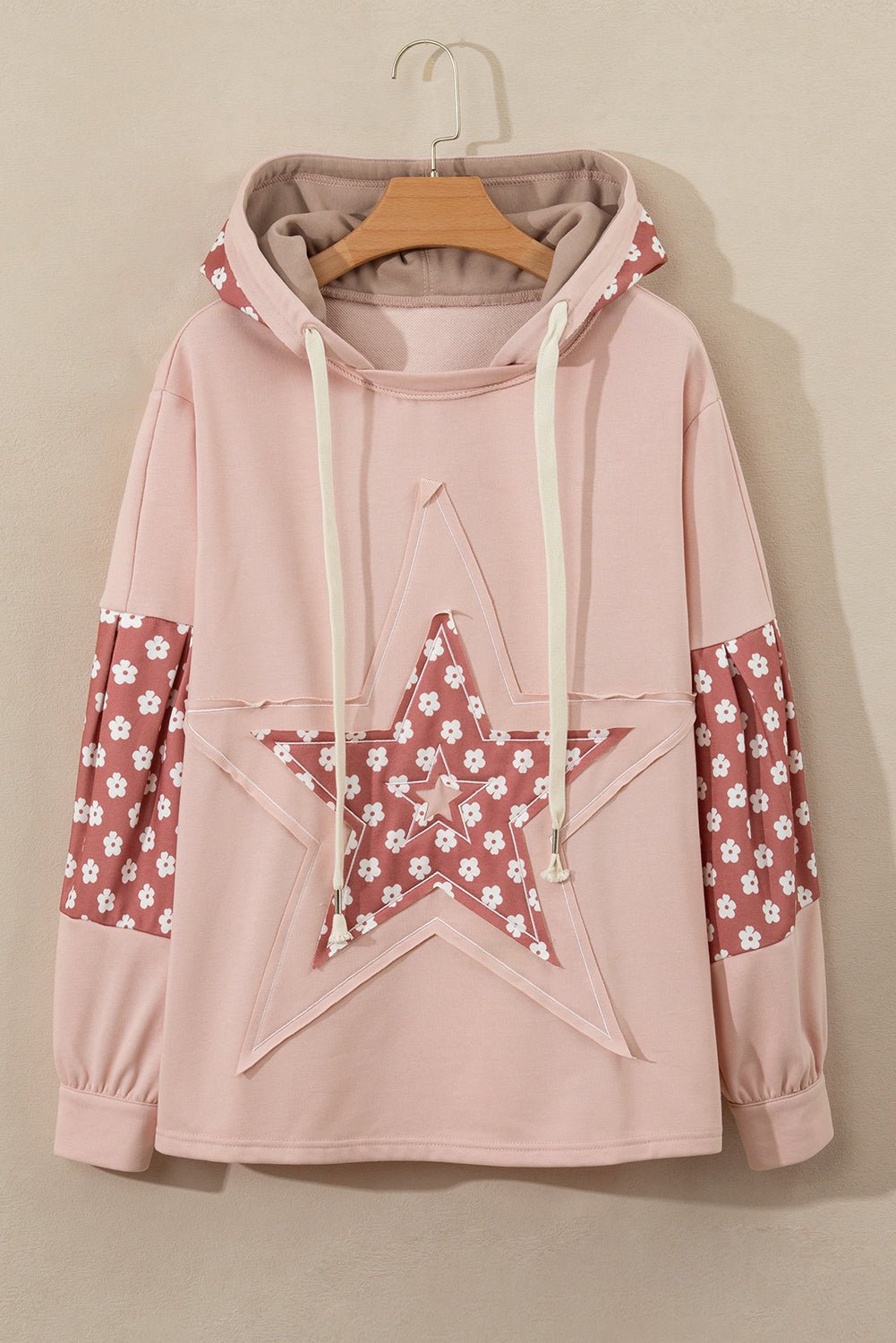 Delicacy Floral Patchwork Star Pattern Drawstring Hoodie - MAD RUFFI