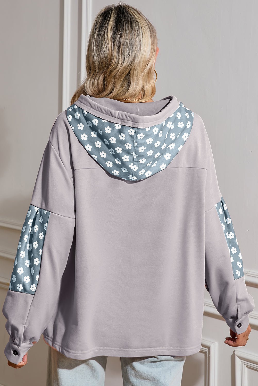 Delicacy Floral Patchwork Star Pattern Drawstring Hoodie - MAD RUFFI