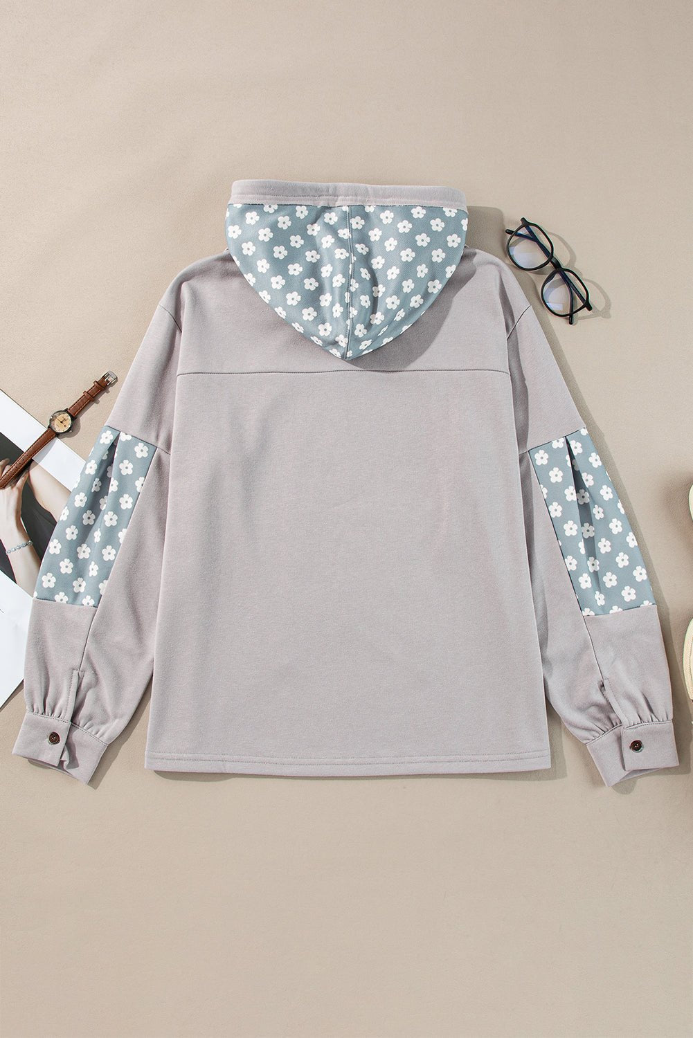 Delicacy Floral Patchwork Star Pattern Drawstring Hoodie - MAD RUFFI