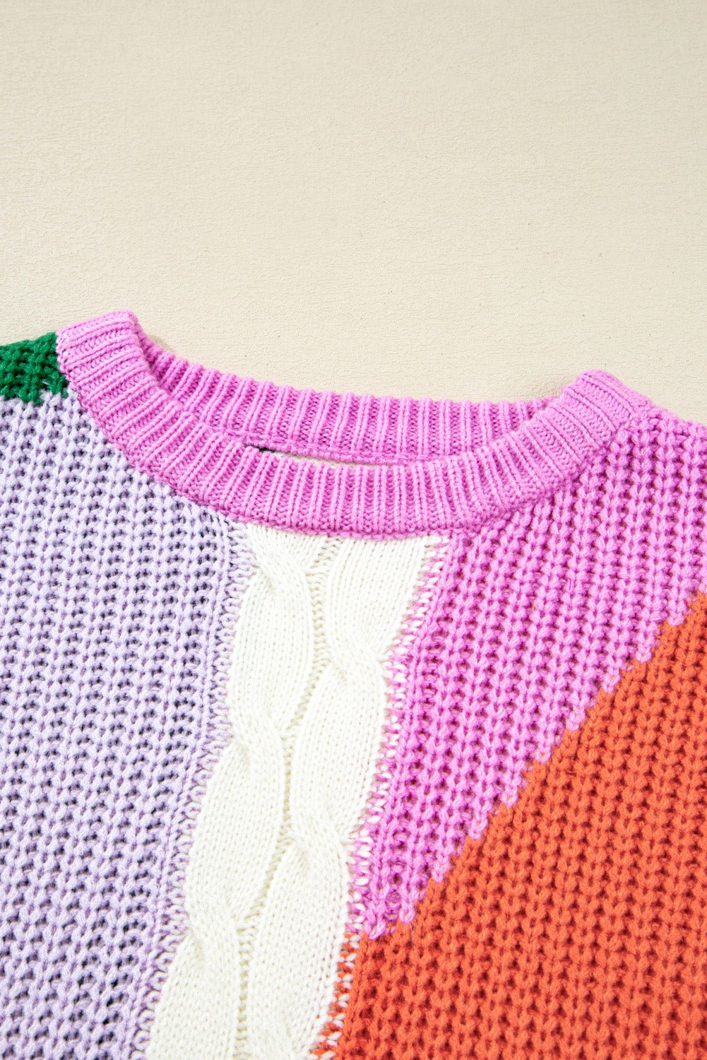 Desert Gold Colorblock Knit Drop Shoulder Loose Fit Sweater - MAD RUFFI