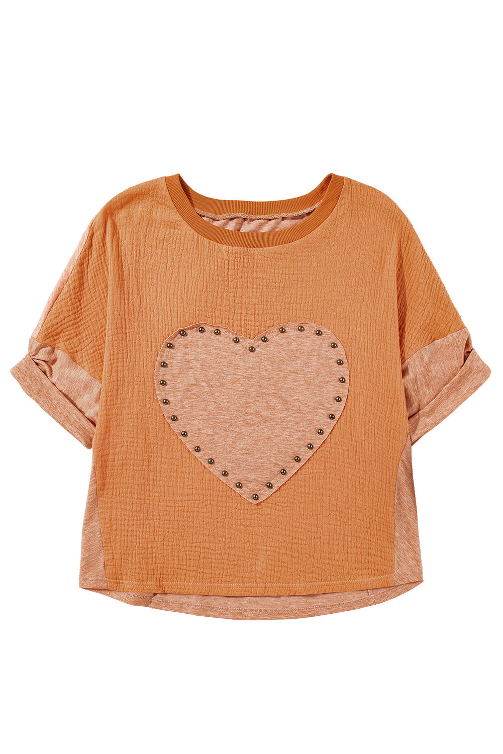 Desert Gold Stud Heart Patch Textured Dolman Top - MAD RUFFI