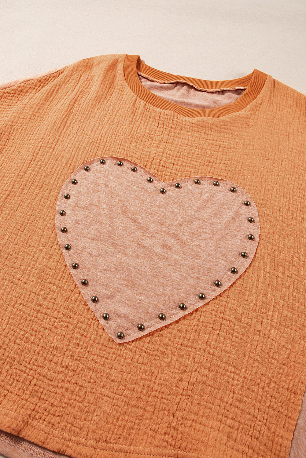 Desert Gold Stud Heart Patch Textured Dolman Top - MAD RUFFI