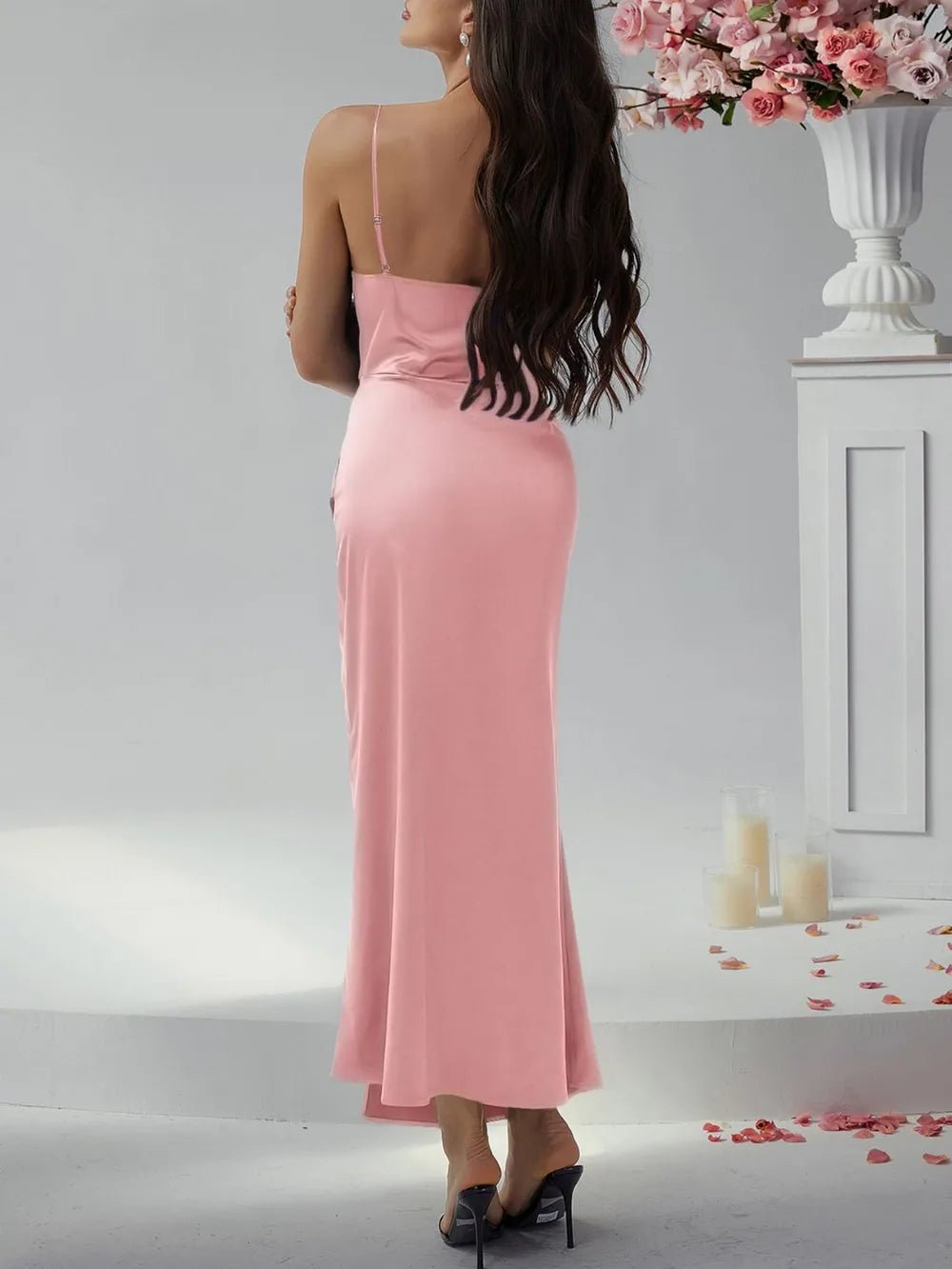 Devine Slit Ruched Maxi Cami Dress - MAD RUFFI
