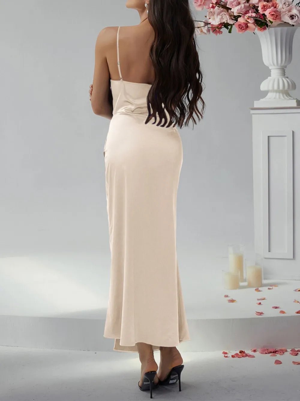Devine Slit Ruched Maxi Cami Dress - MAD RUFFI