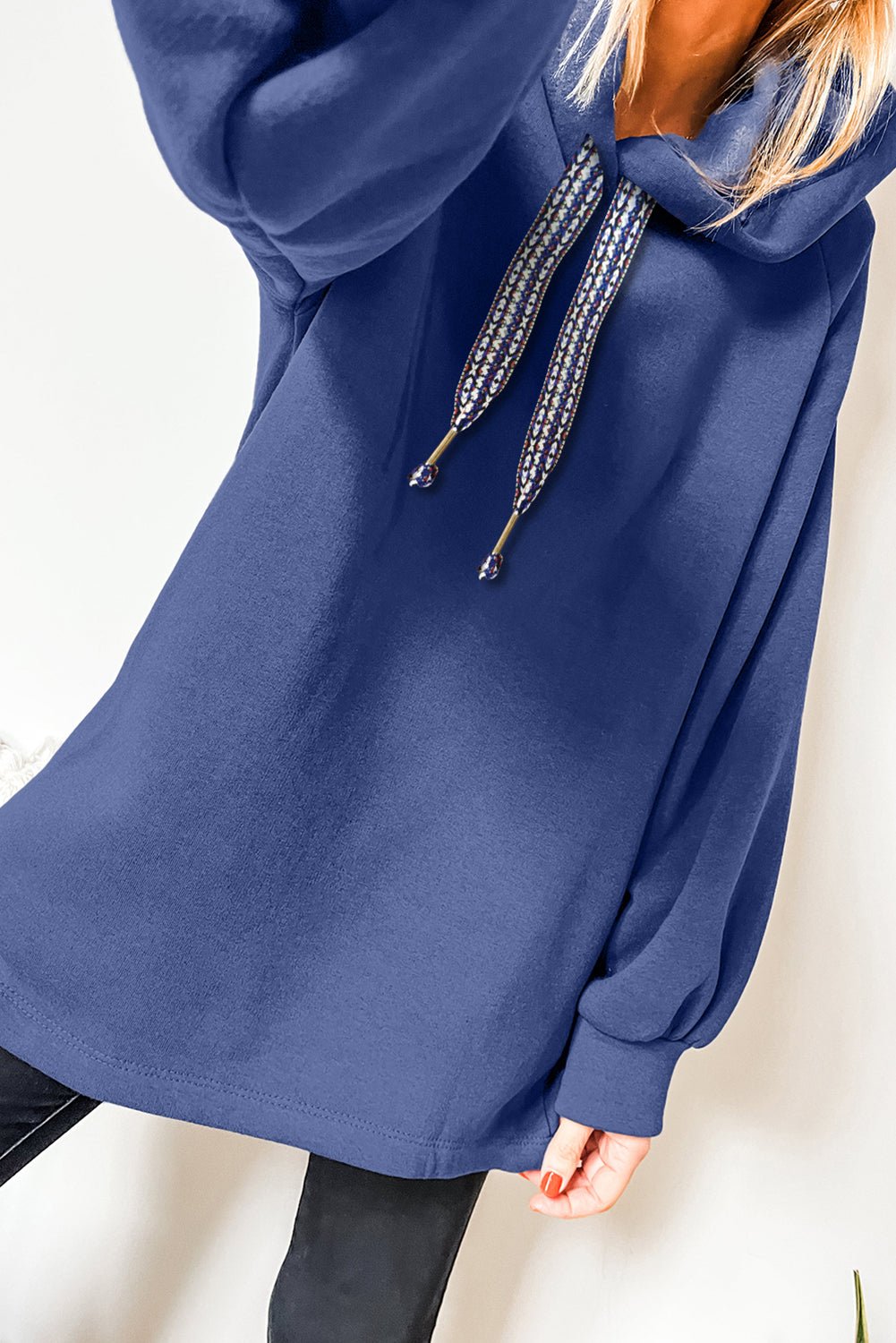 Dirty Blue Drawstring Hooded Tunic Sweatshirt - MAD RUFFI