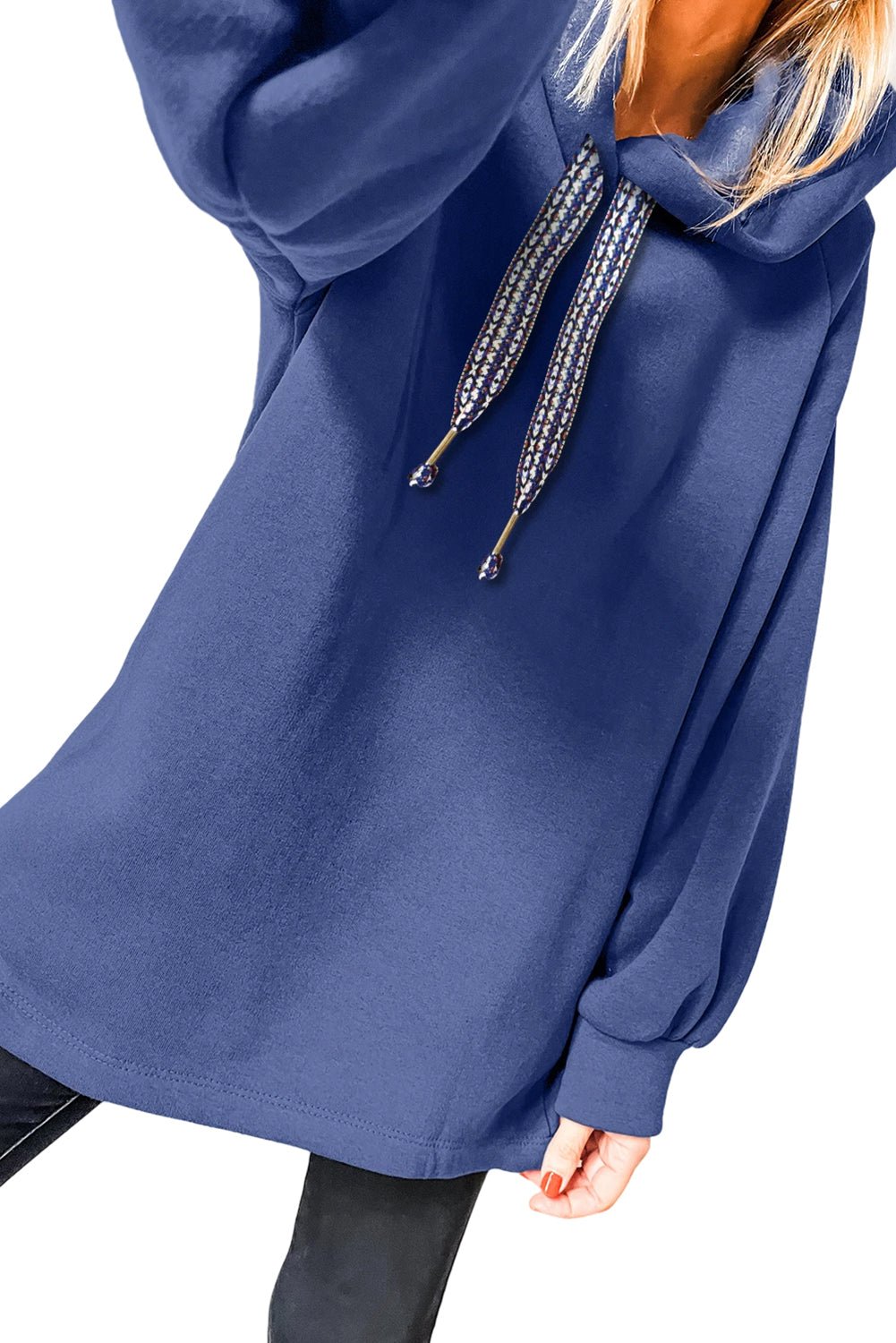 Dirty Blue Drawstring Hooded Tunic Sweatshirt - MAD RUFFI