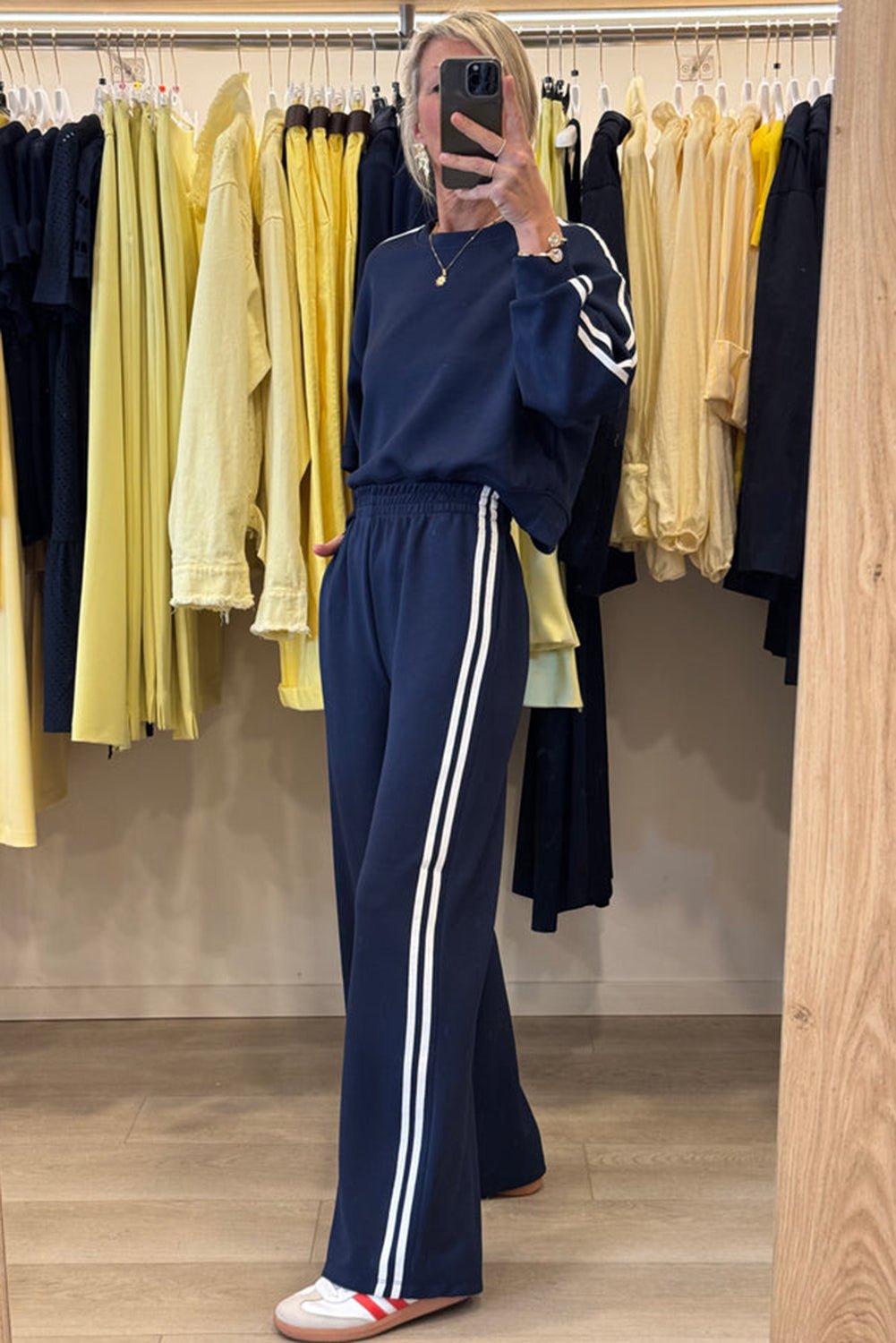 Dirty Blue Varsity Striped Detail Cropped Pullover Wide Leg Pants 2pcs Outfit - MAD RUFFI