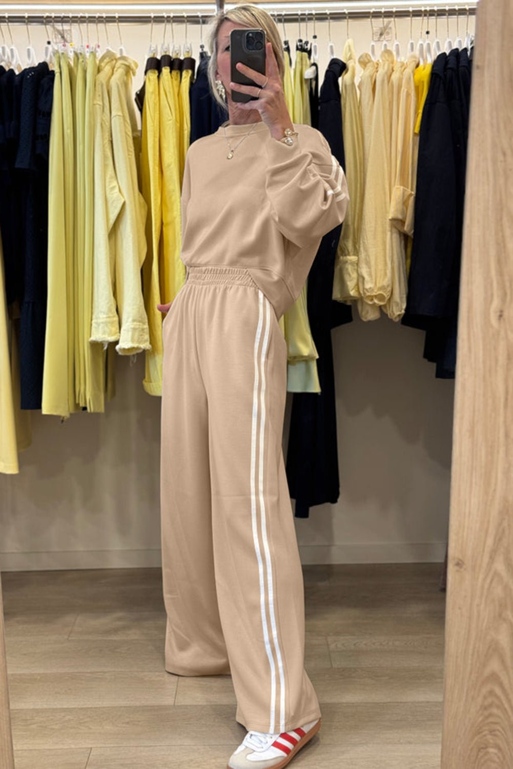 Dirty Blue Varsity Striped Detail Cropped Pullover Wide Leg Pants 2pcs Outfit - MAD RUFFI