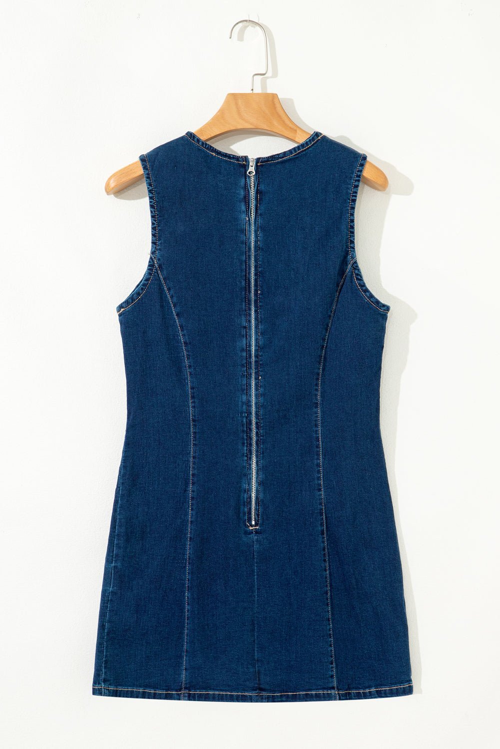 Dirty Blue Zipped Bodycon Sleeveless Denim Mini Dress - MAD RUFFI