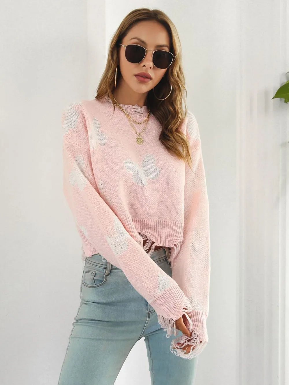 Distressed Butterfly Cropped Sweater - MAD RUFFI