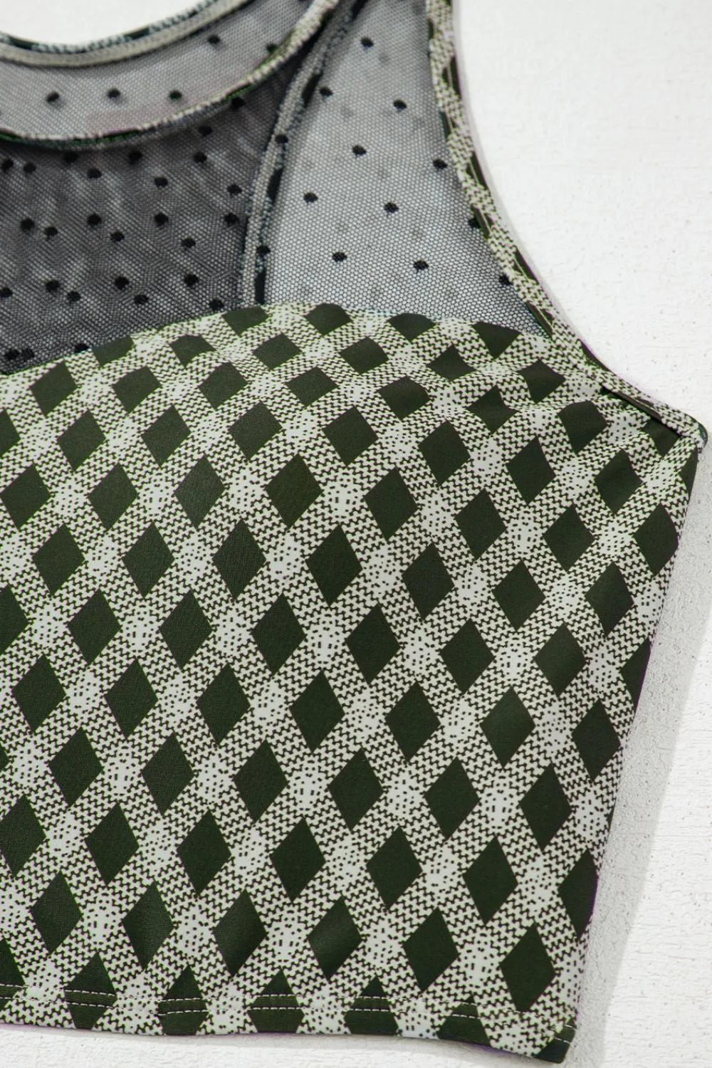 Dotted Mesh Plaid Patchwork High Waisted Swim Set - MAD RUFFI