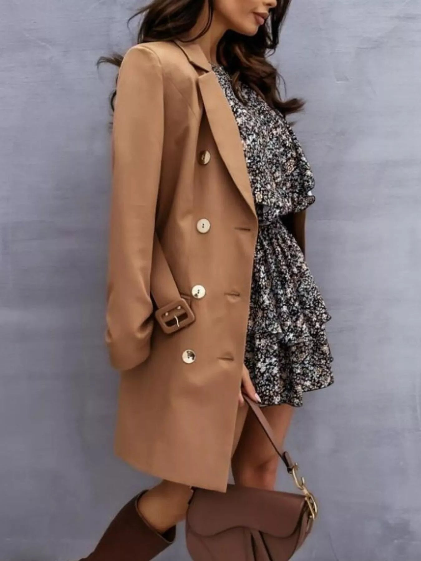 Double - Breasted Belted Blazer Dress - MAD RUFFI