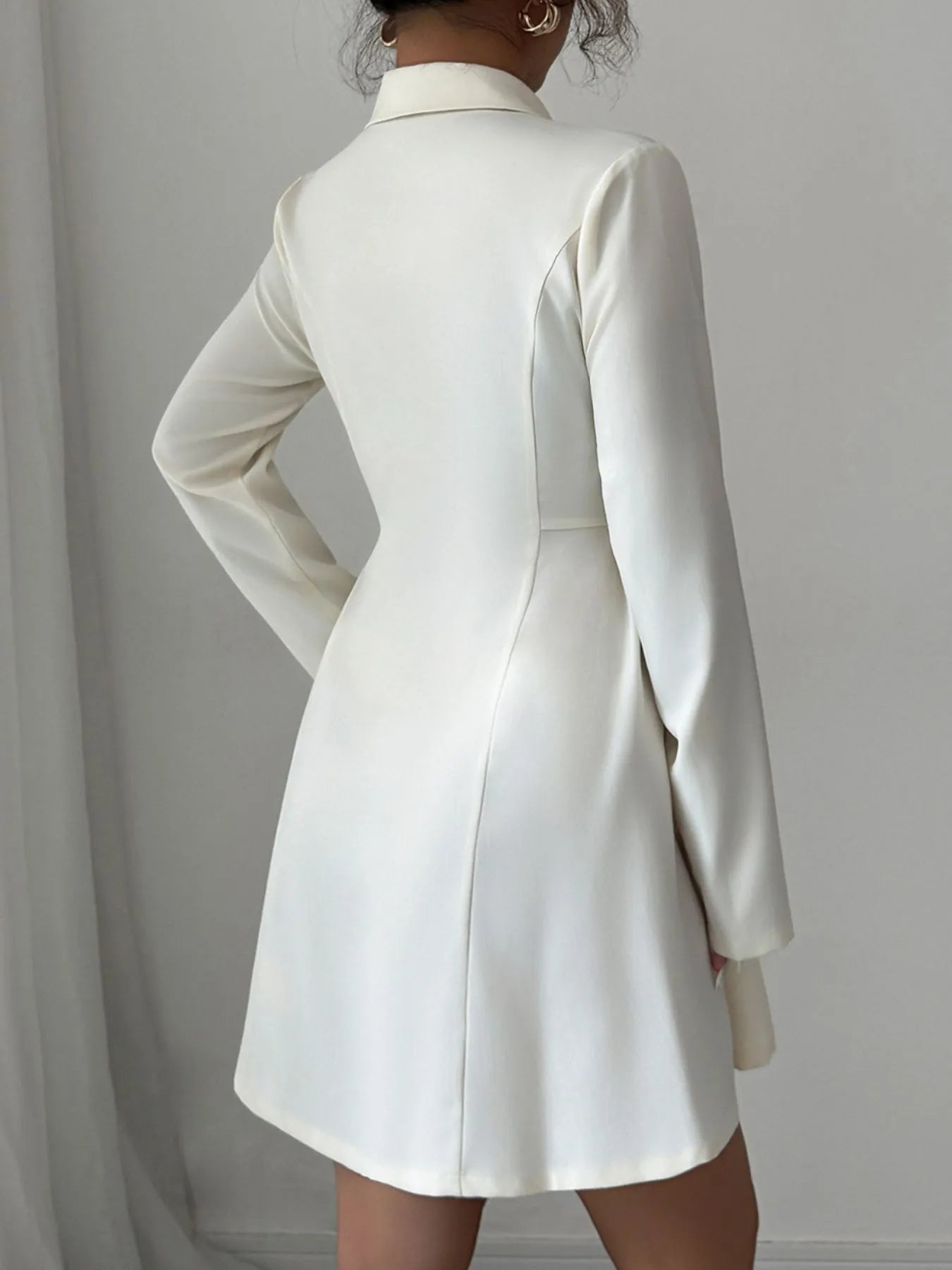 Double - Breasted Blazer Dress with Pleated Detail - MAD RUFFI