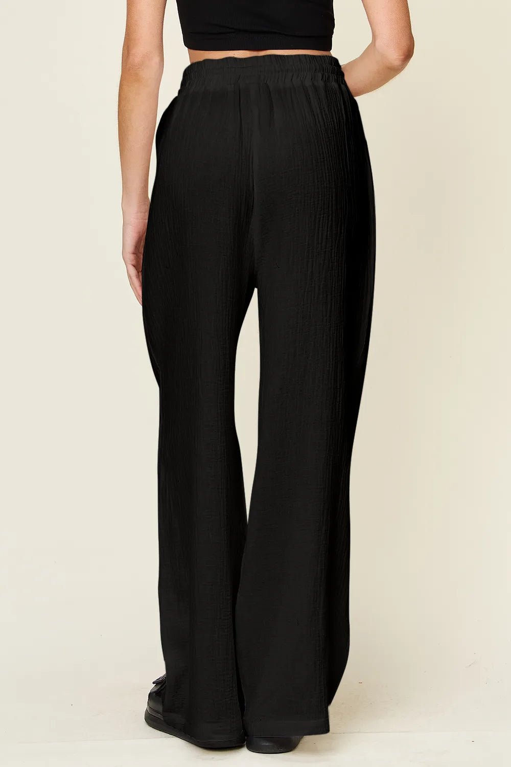 Double Take Full Size Texture Drawstring Wide Leg Pants - MAD RUFFI