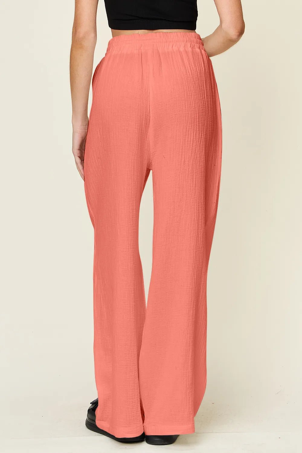 Double Take Full Size Texture Drawstring Wide Leg Pants - MAD RUFFI