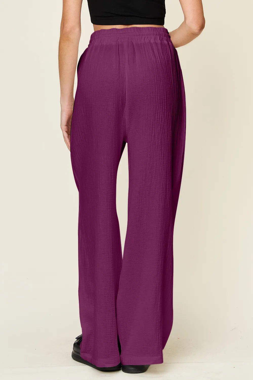 Double Take Full Size Texture Drawstring Wide Leg Pants - MAD RUFFI