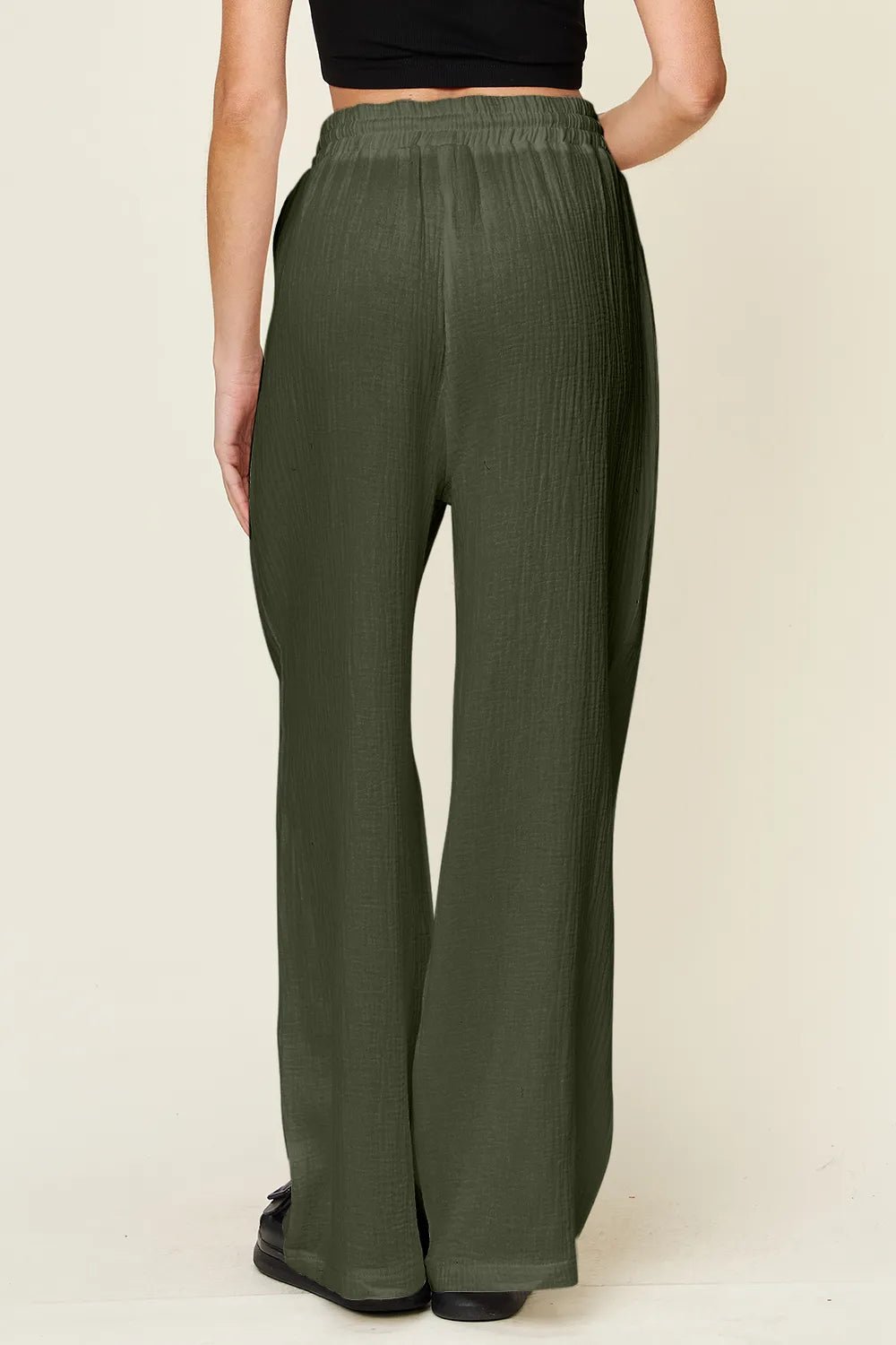 Double Take Full Size Texture Drawstring Wide Leg Pants - MAD RUFFI
