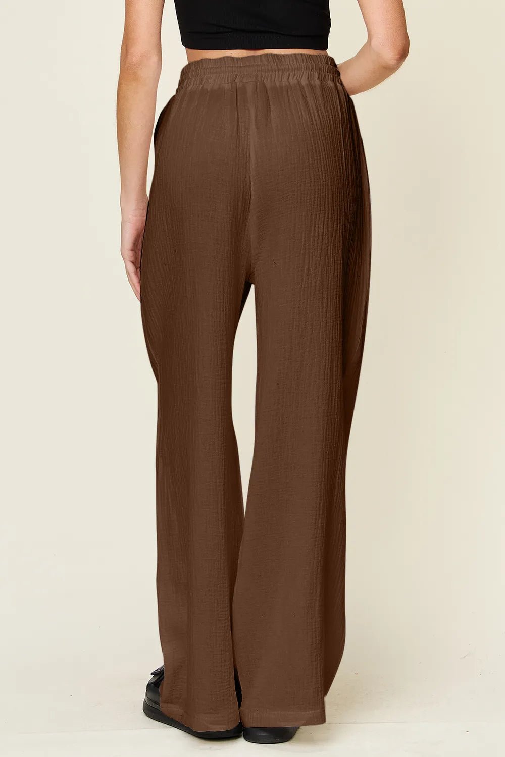 Double Take Full Size Texture Drawstring Wide Leg Pants - MAD RUFFI