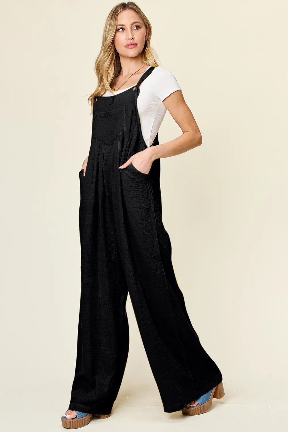Double Take Full Size Texture Wide Strap Wide Leg Overall - MAD RUFFI