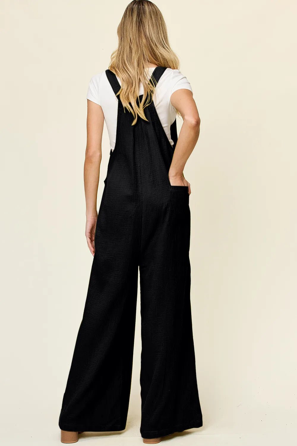 Double Take Full Size Texture Wide Strap Wide Leg Overall - MAD RUFFI