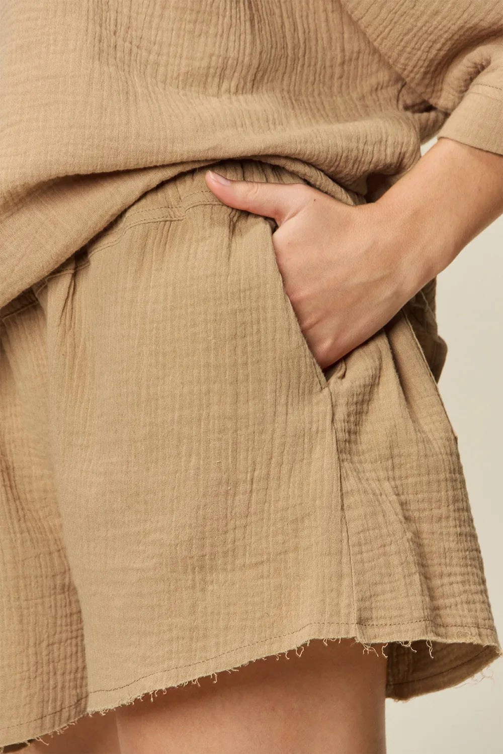 Double Take Texture Half Sleeve T-Shirt and Drawstring Shorts Set - MAD RUFFI