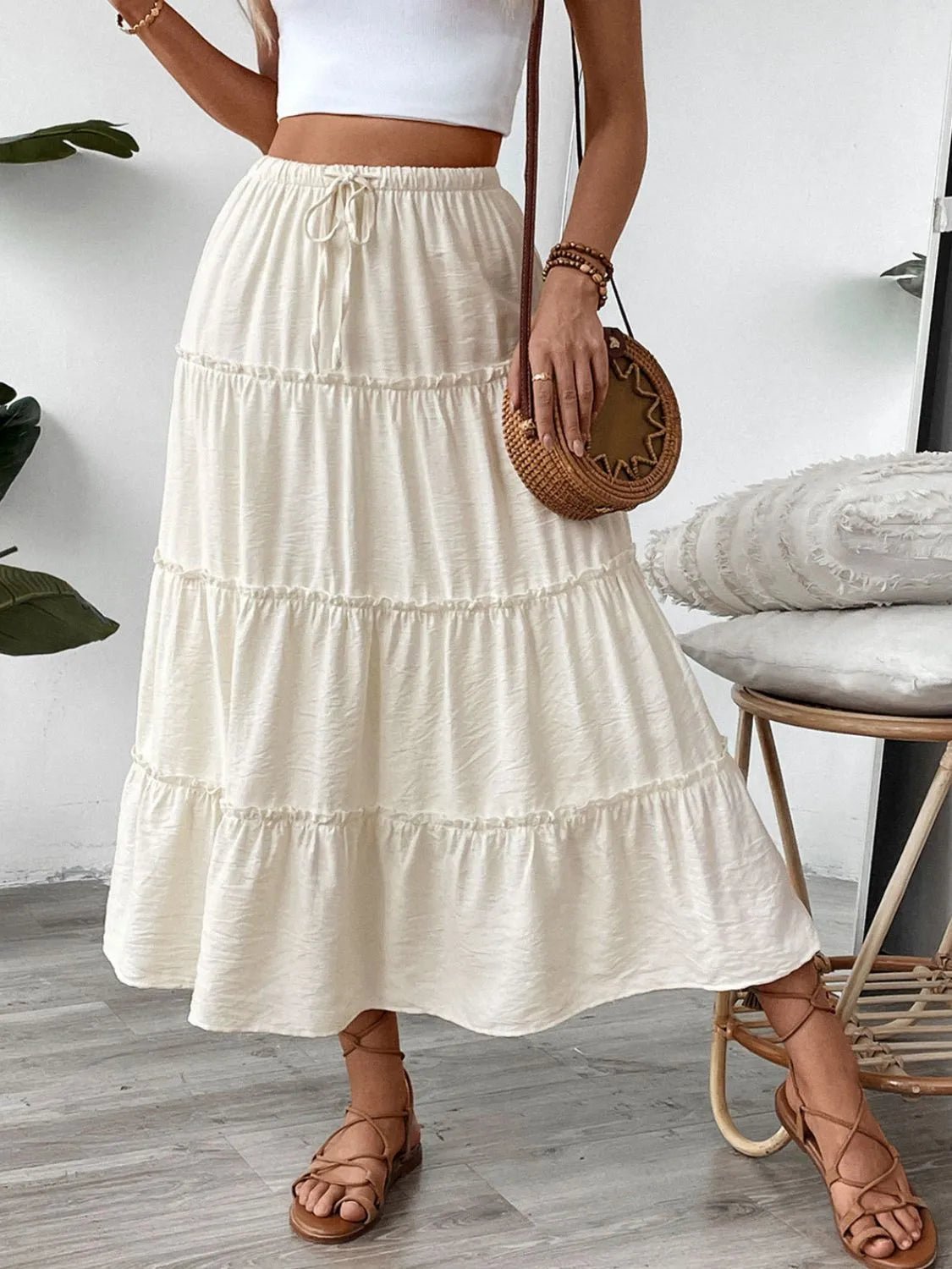 Drawstring Frill Tiered Skirt - MAD RUFFI