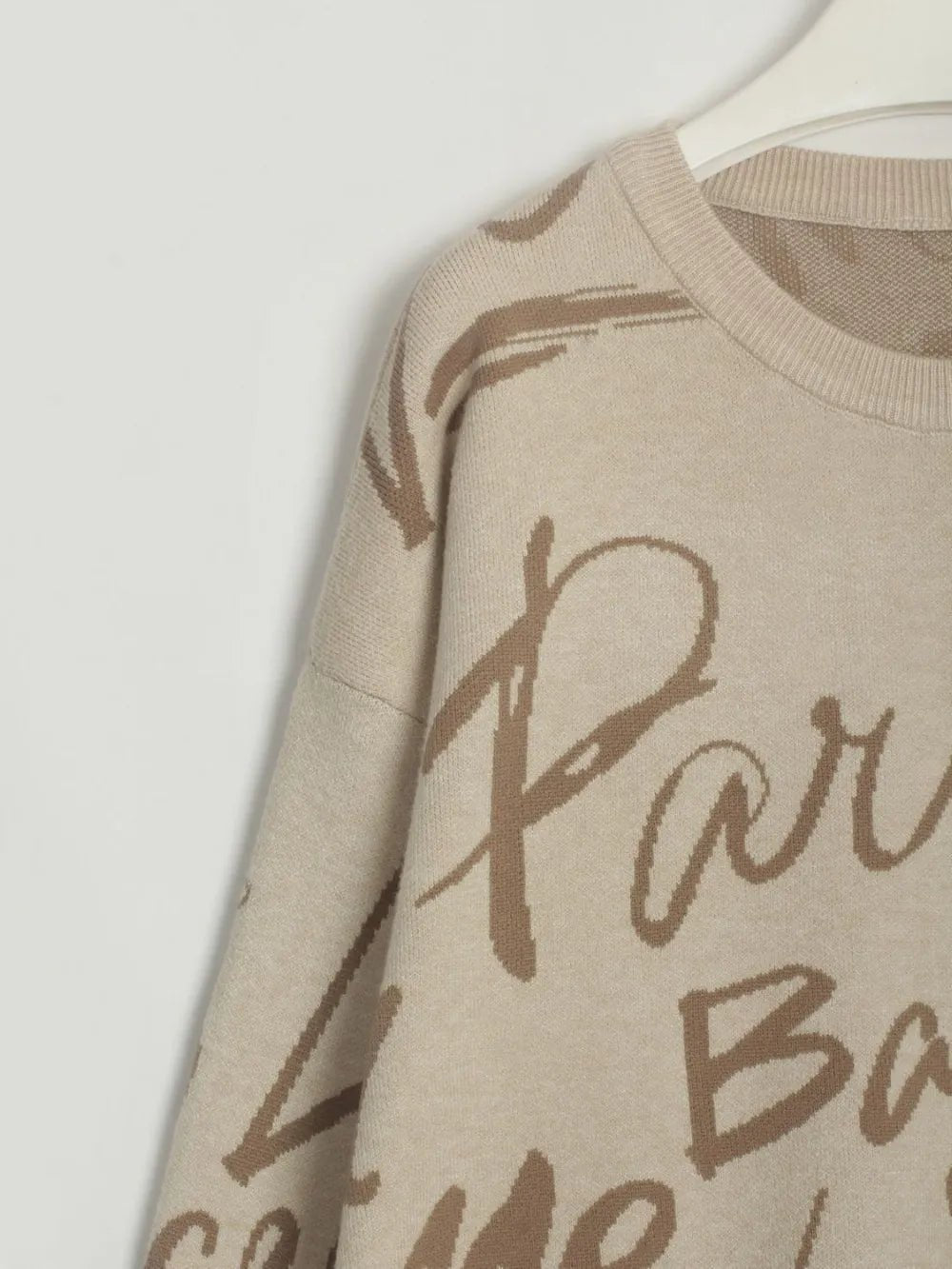 Drawstring Hem Letter Pattern Round Neck Dropped Shoulder Sweater - MAD RUFFI