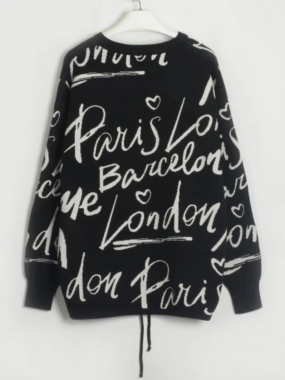 Drawstring Hem Letter Pattern Round Neck Dropped Shoulder Sweater - MAD RUFFI