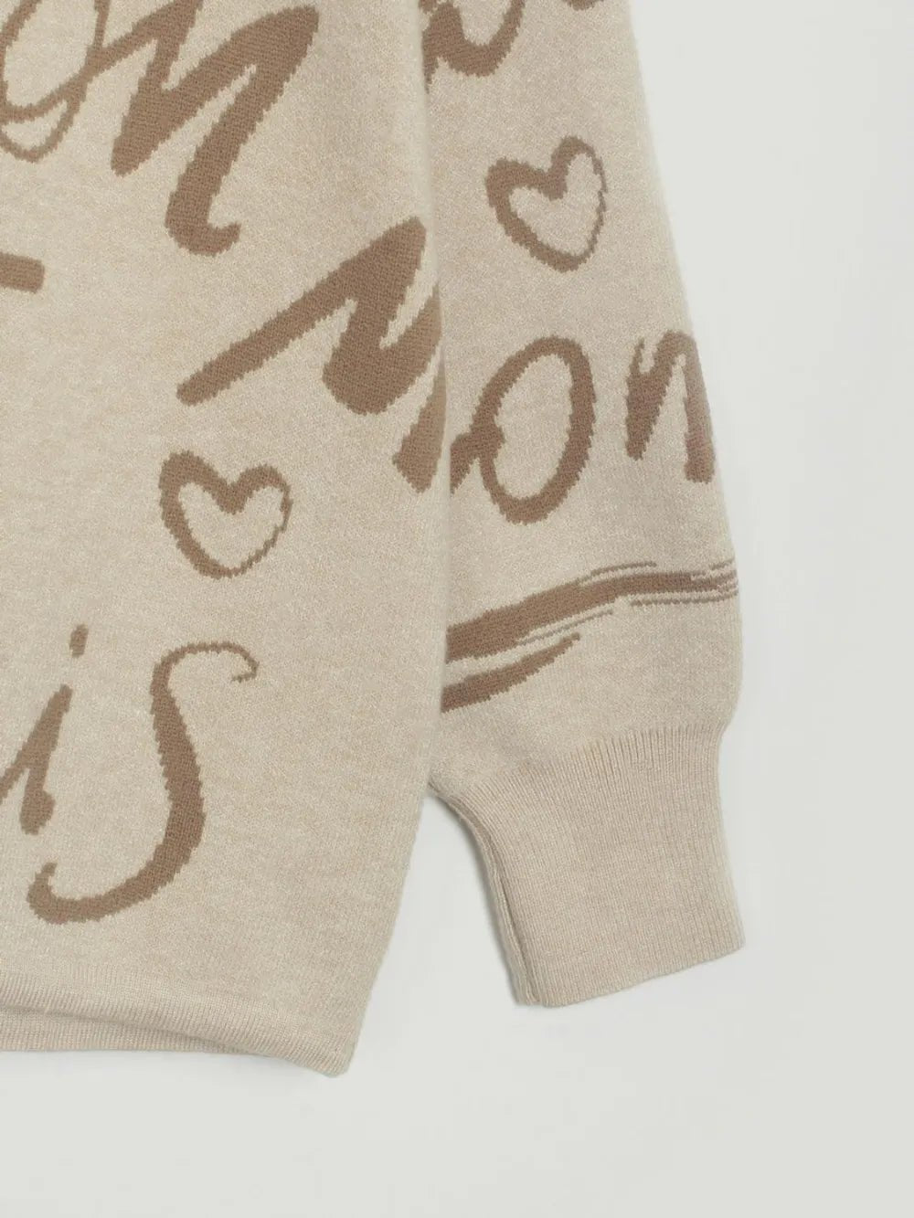 Drawstring Hem Letter Pattern Round Neck Dropped Shoulder Sweater - MAD RUFFI