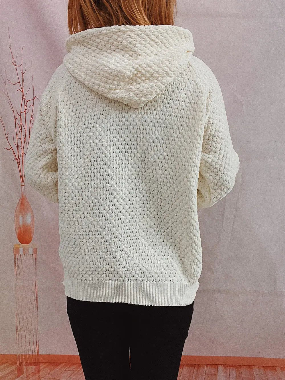 Drawstring Long Sleeve Hooded Sweater - MAD RUFFI