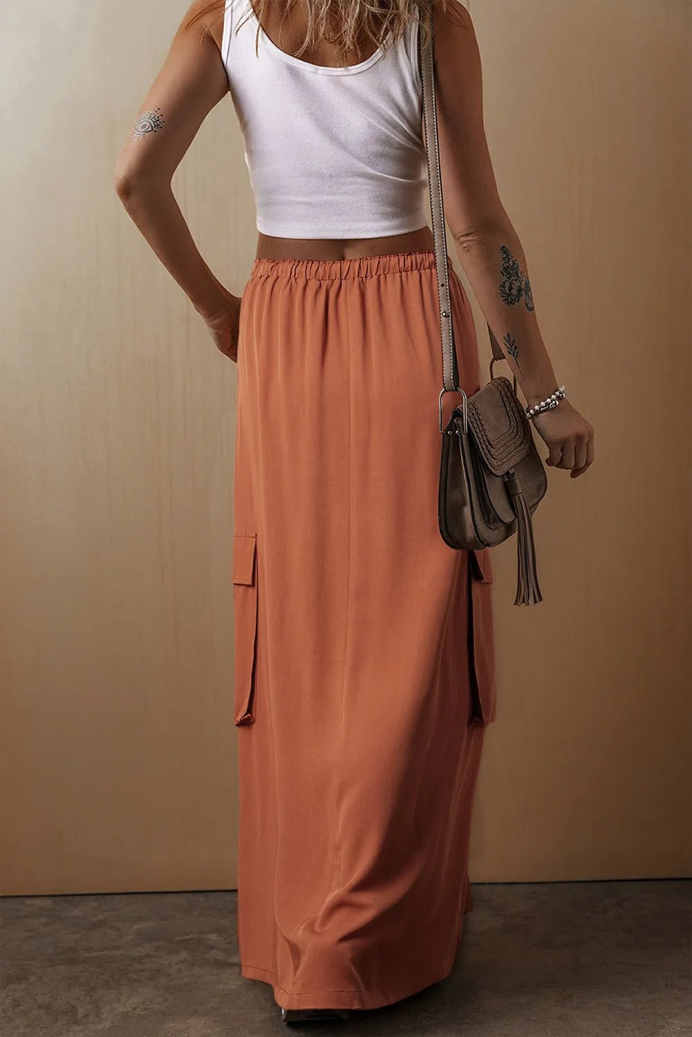 Drawstring Maxi Skirt with Pockets - MAD RUFFI