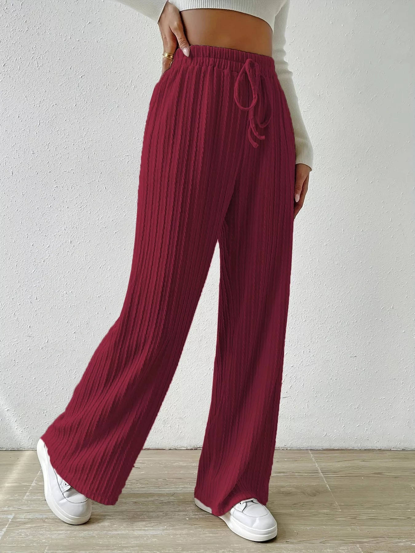 Drawstring Wide Leg Pants - MAD RUFFI