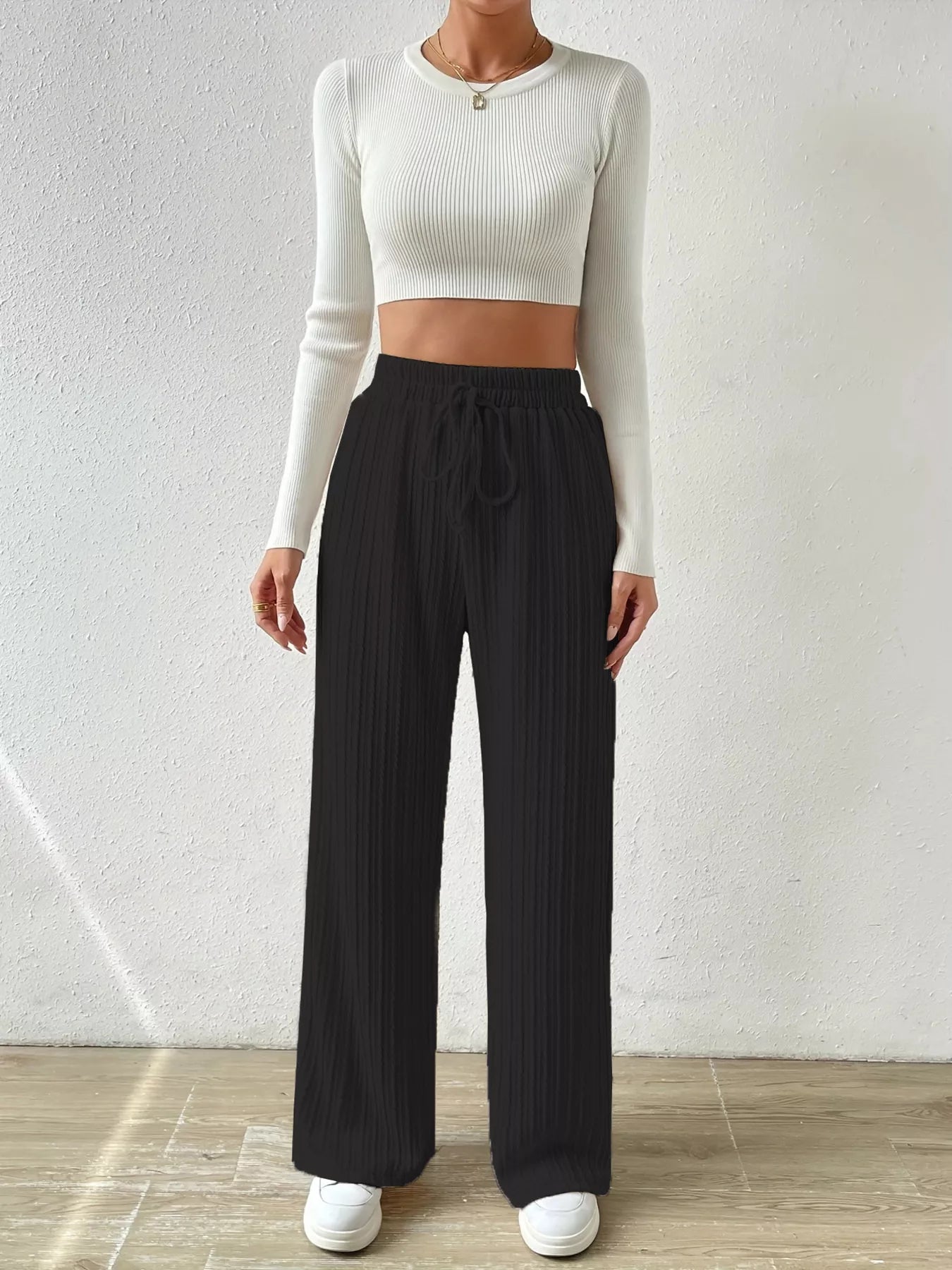 Drawstring Wide Leg Pants - MAD RUFFI