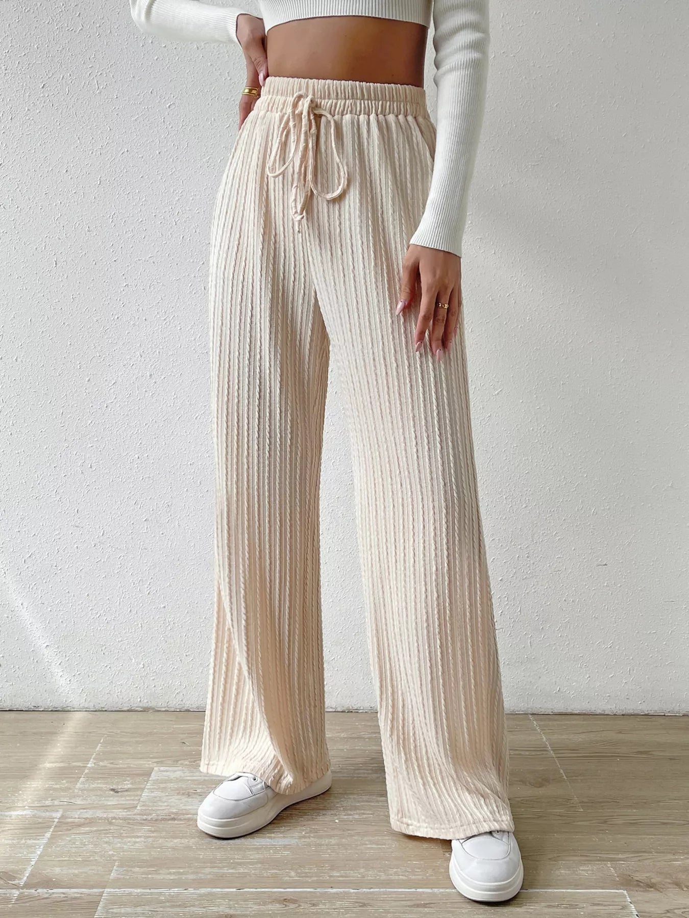 Drawstring Wide Leg Pants - MAD RUFFI