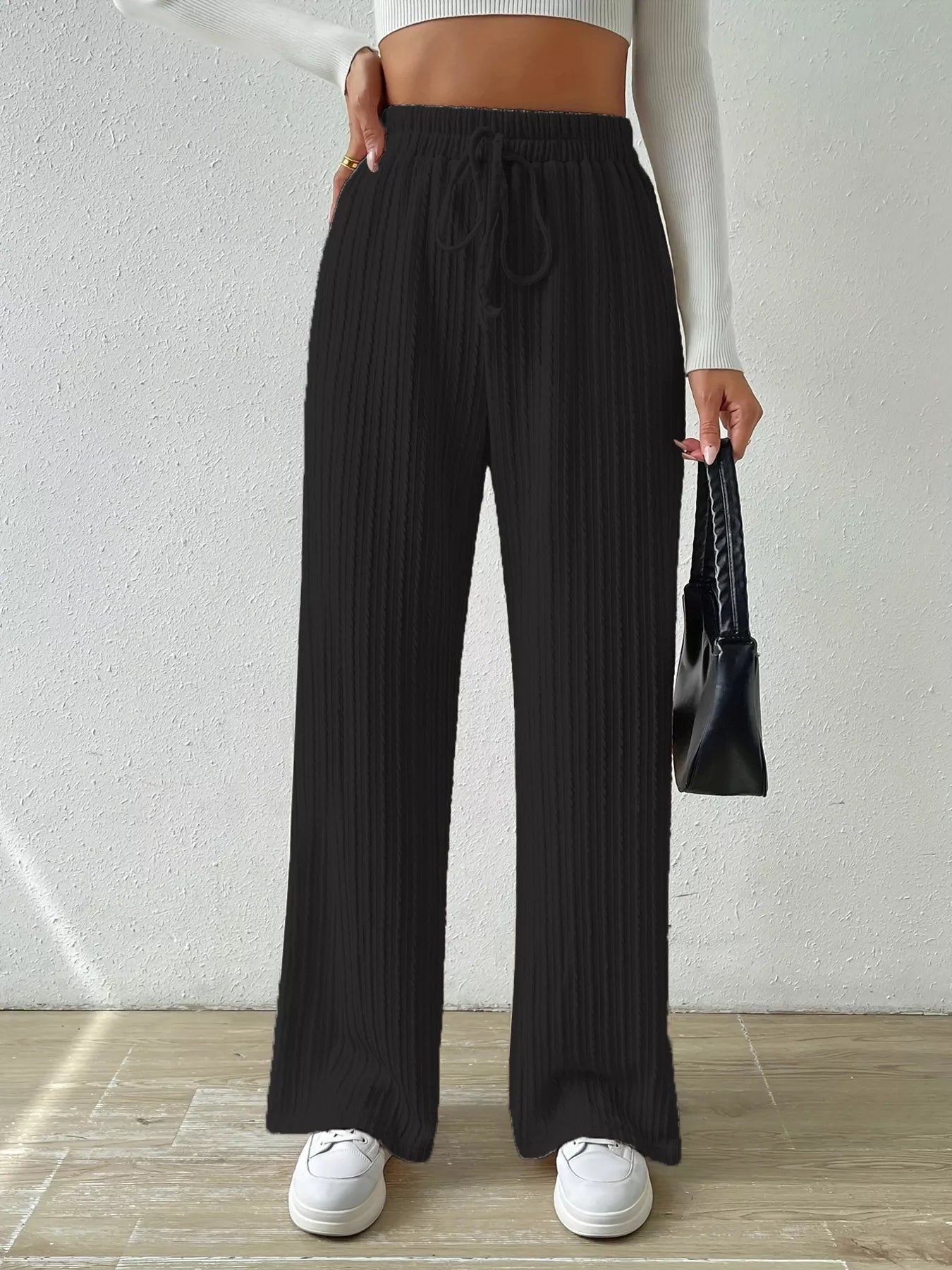 Drawstring Wide Leg Pants - MAD RUFFI
