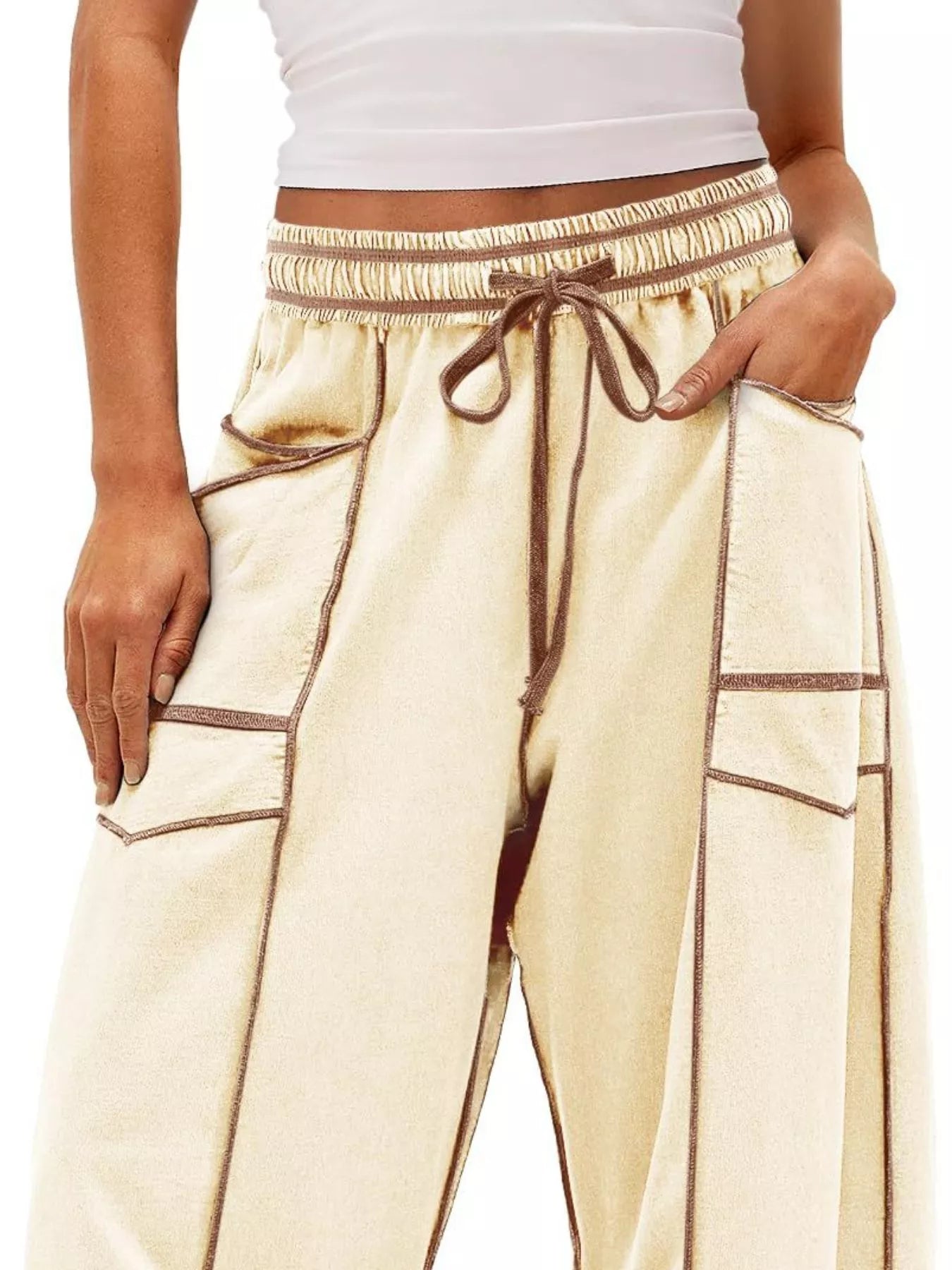 Drawstring Wide Leg Pants - MAD RUFFI