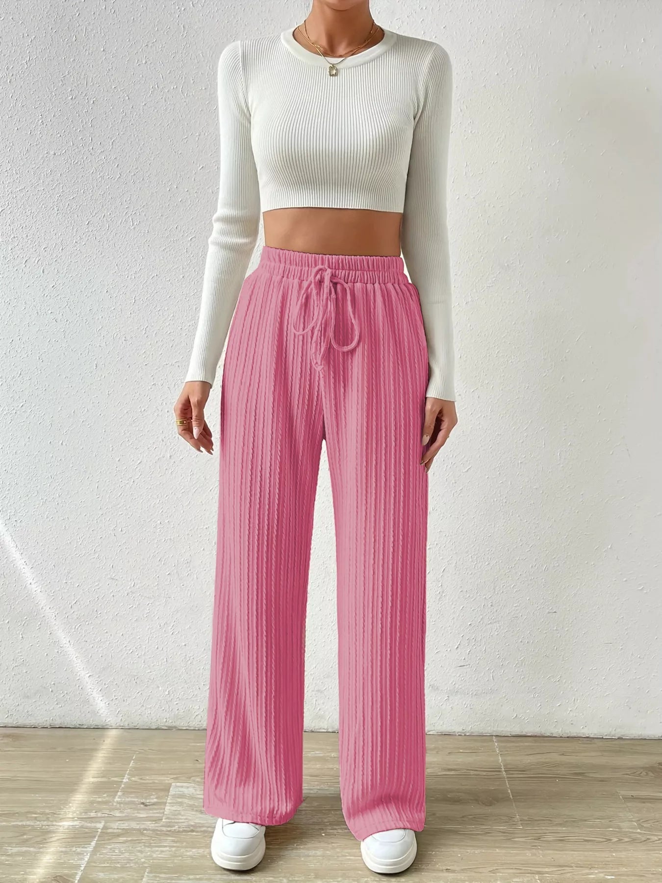 Drawstring Wide Leg Pants - MAD RUFFI
