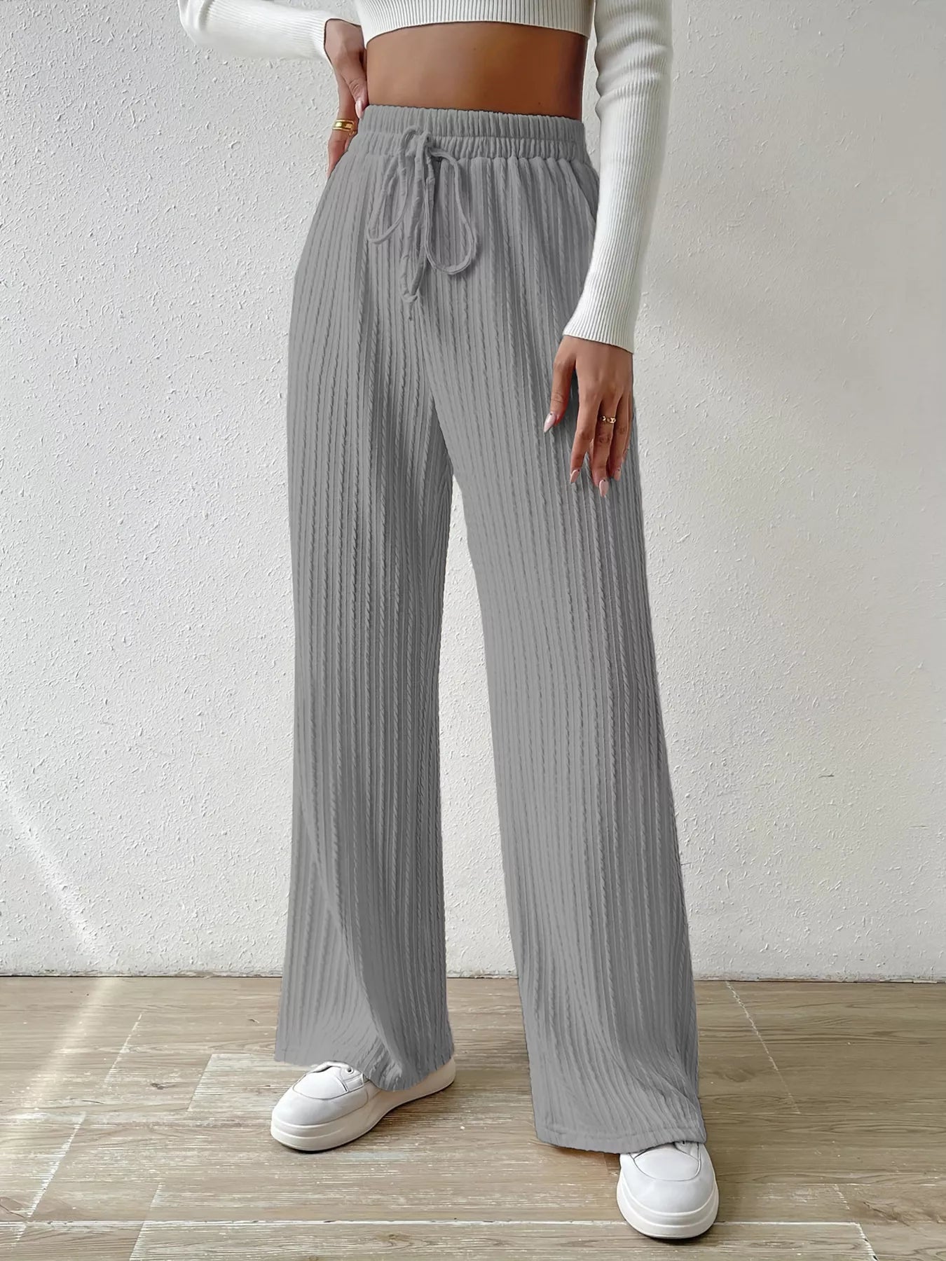 Drawstring Wide Leg Pants - MAD RUFFI